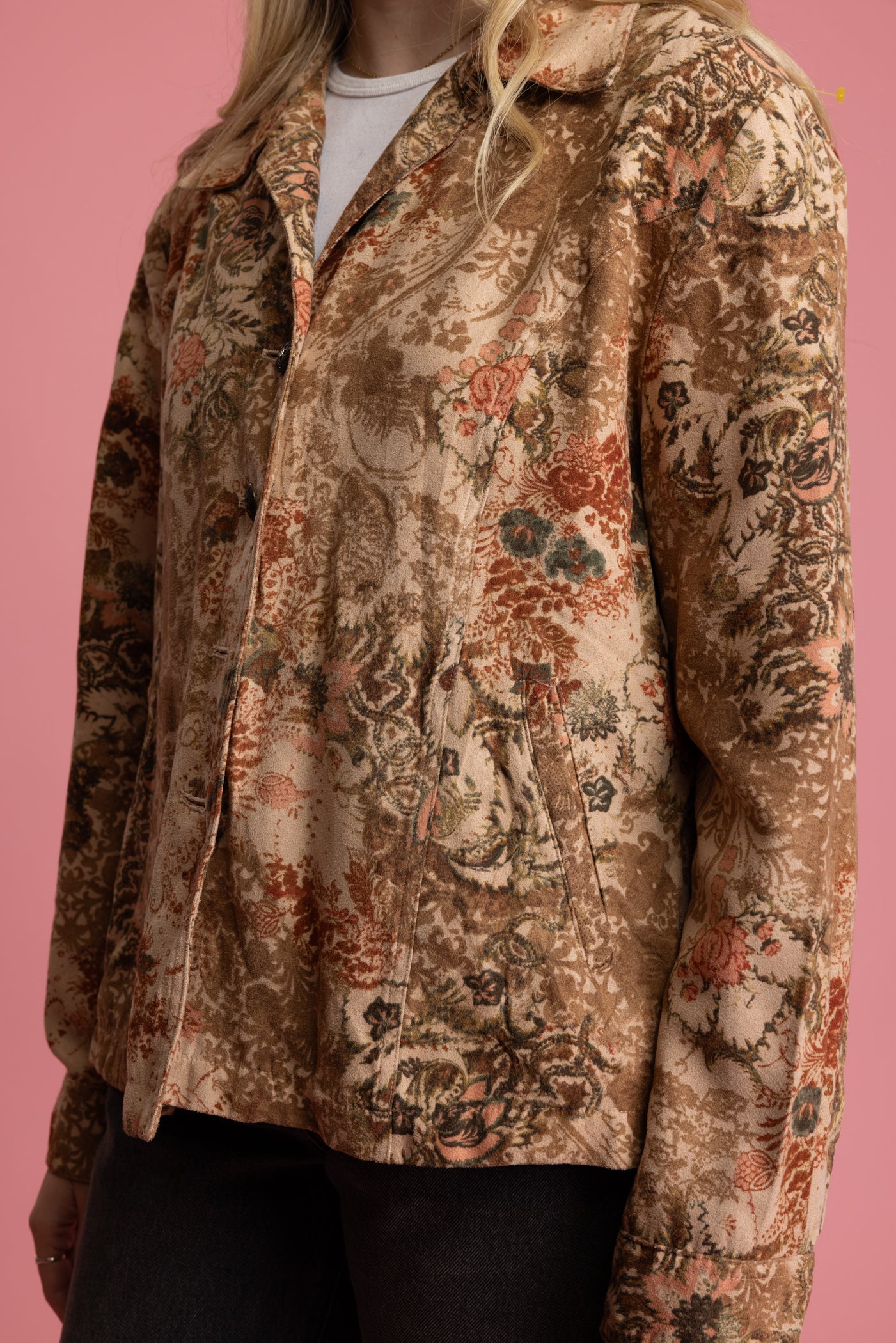 80's Suedette Floral Jacket L