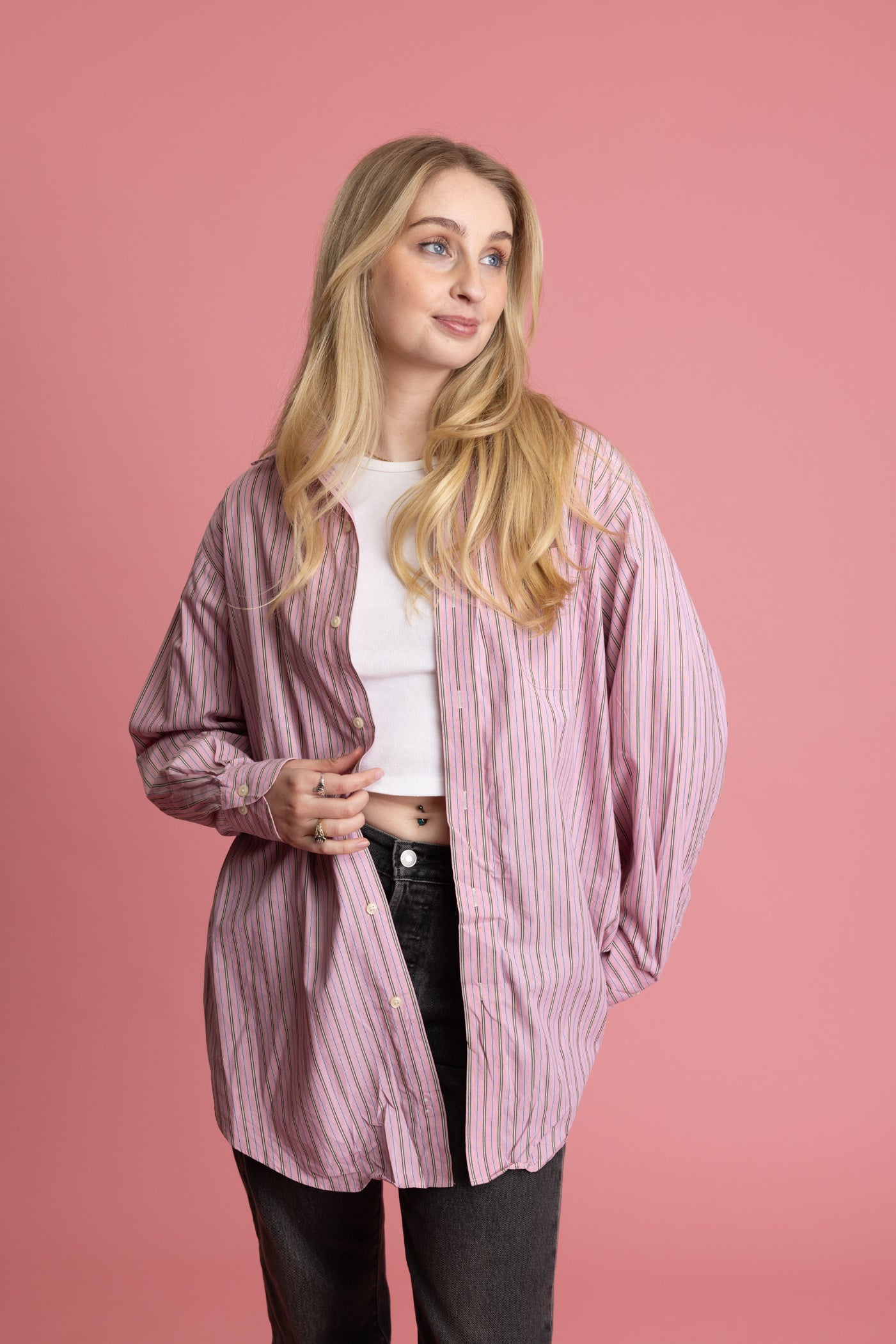 90's Pink Ralph Lauren Striped Shirt L
