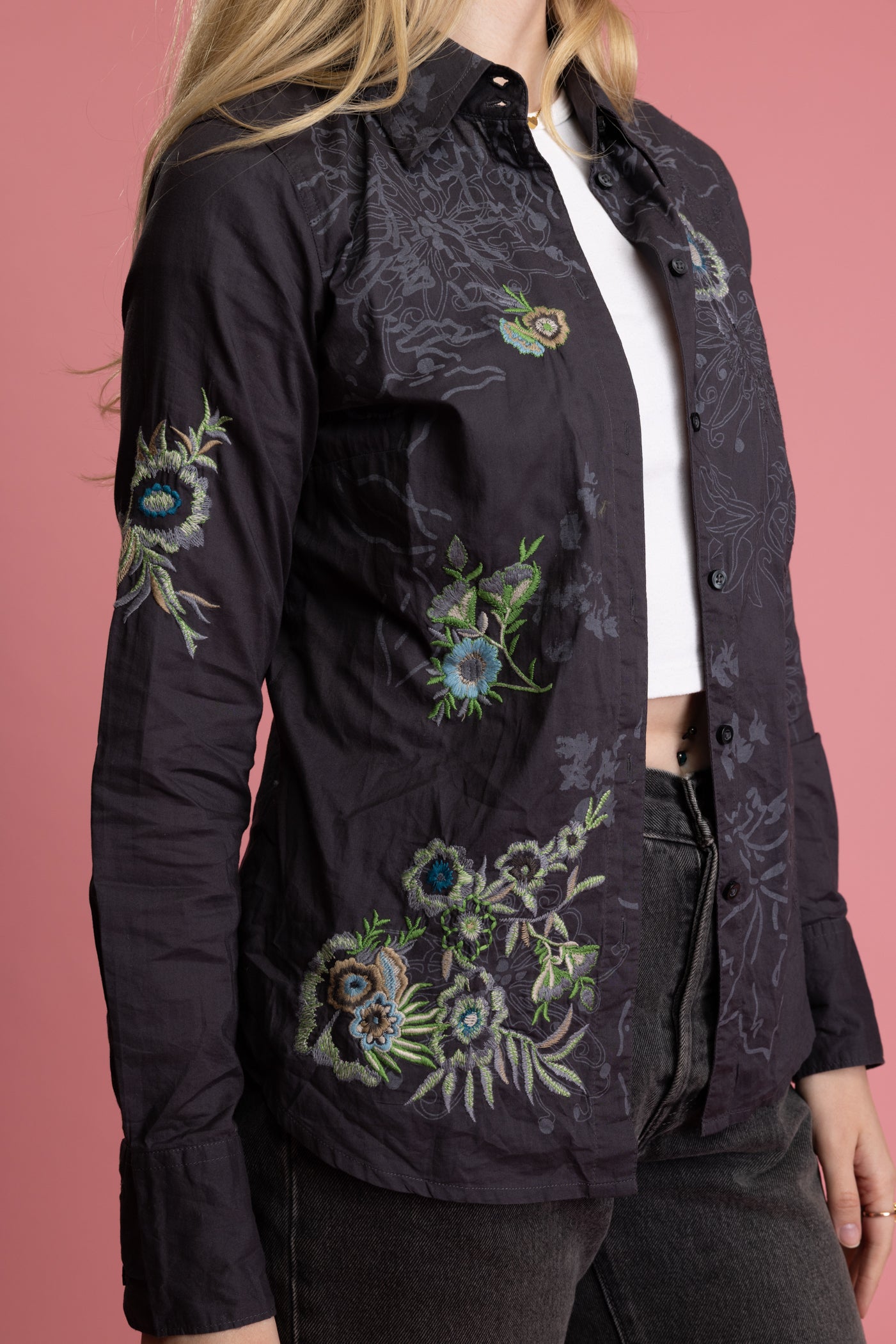 90's Slate Embroidered Shirt S