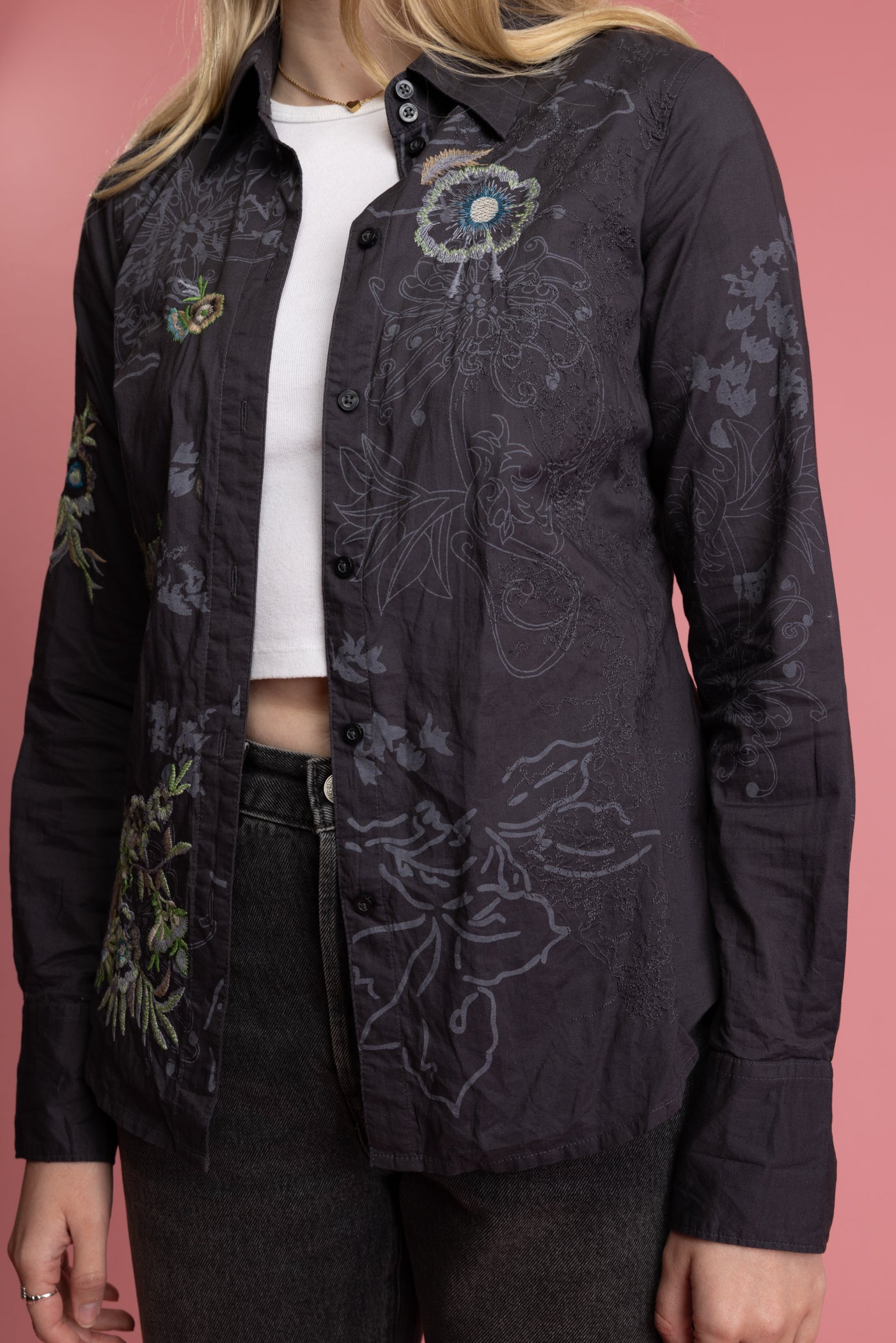 90's Slate Embroidered Shirt S