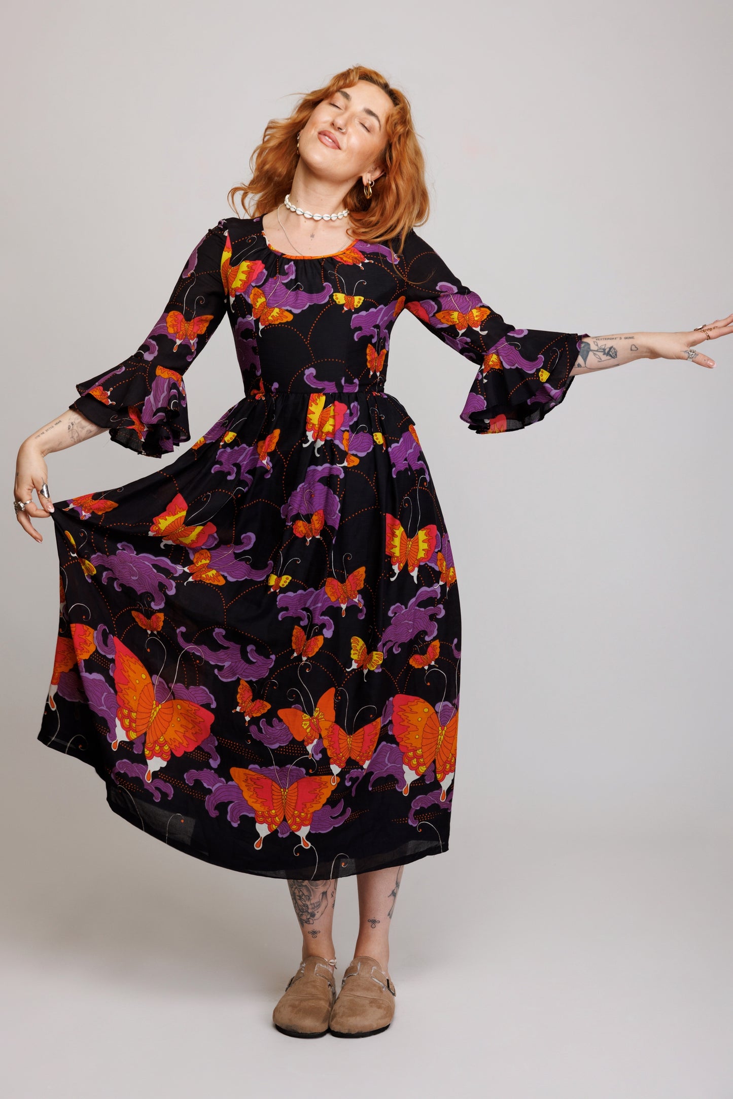 1970's Floral Butterfly Maxi S