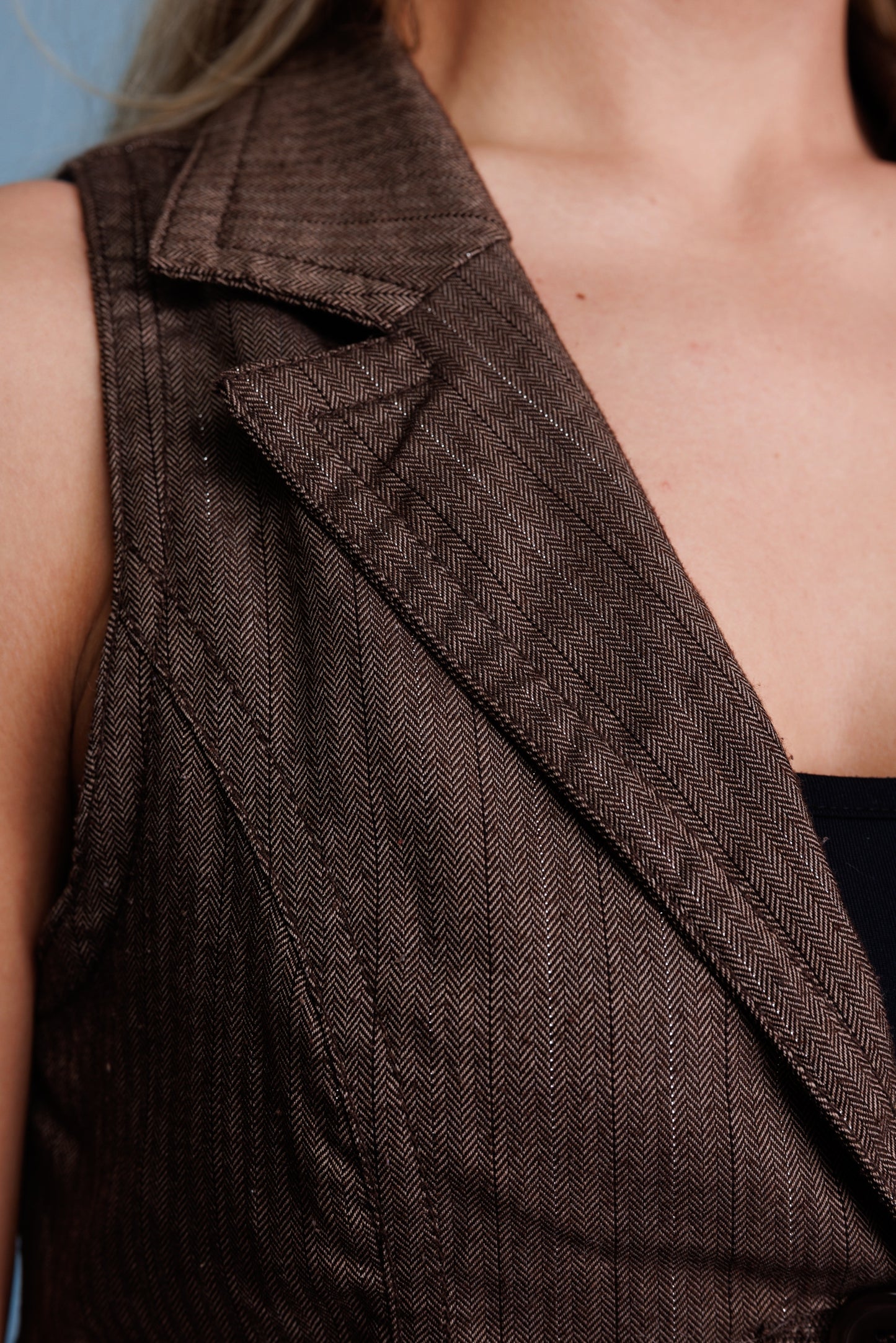 00'S brown Striped Waistcoat S/M