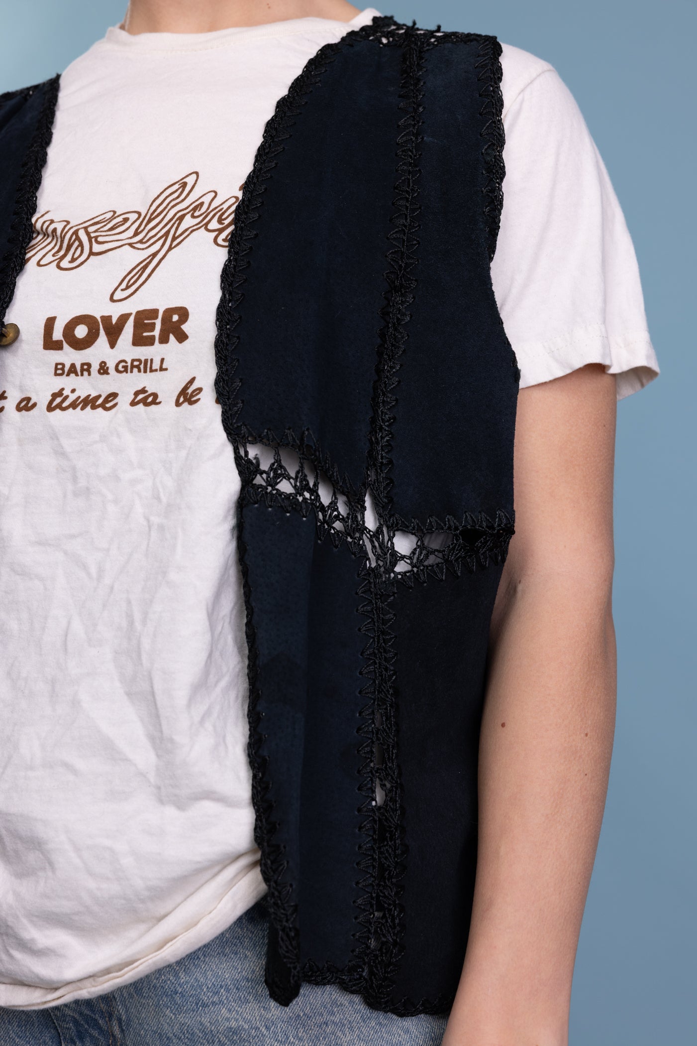 70's Suede Crochet Waistcoat S/M
