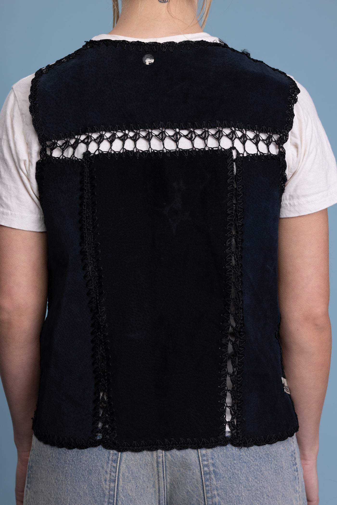 70's Suede Crochet Waistcoat S/M