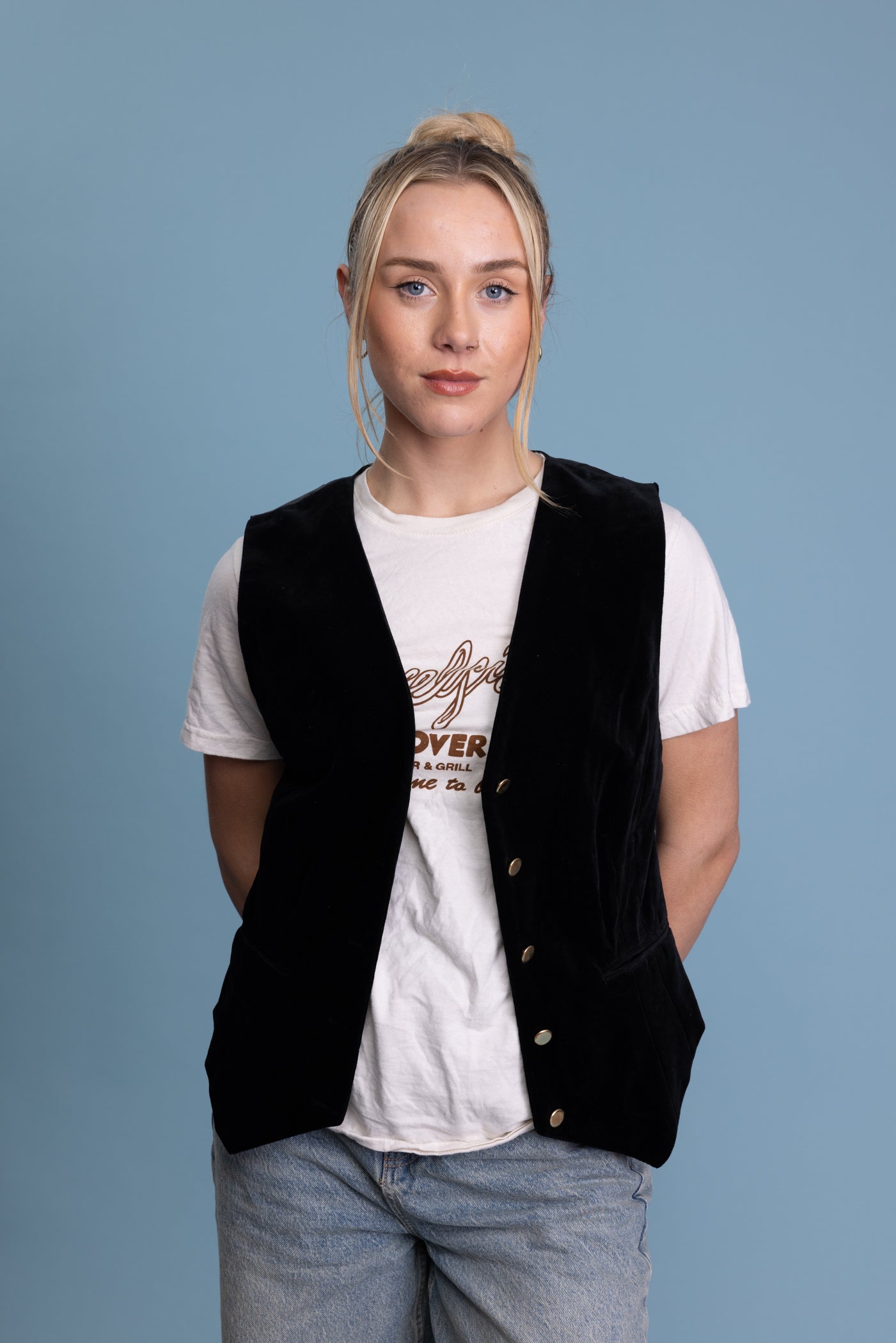 70's Black Suede Waistcoat M