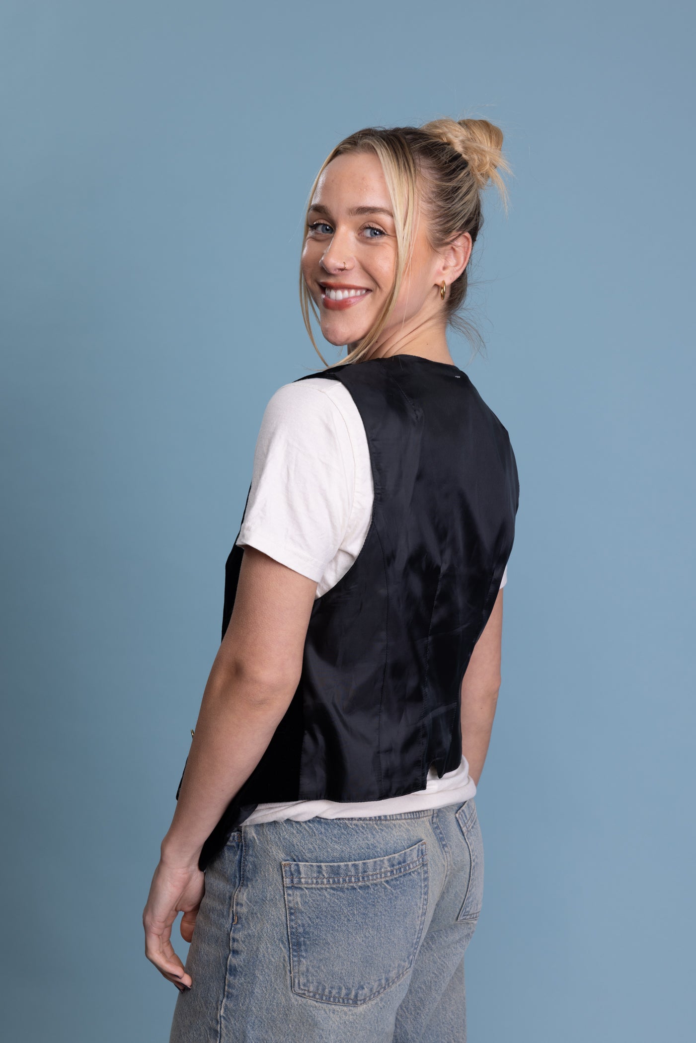 70's Black Suede Waistcoat M
