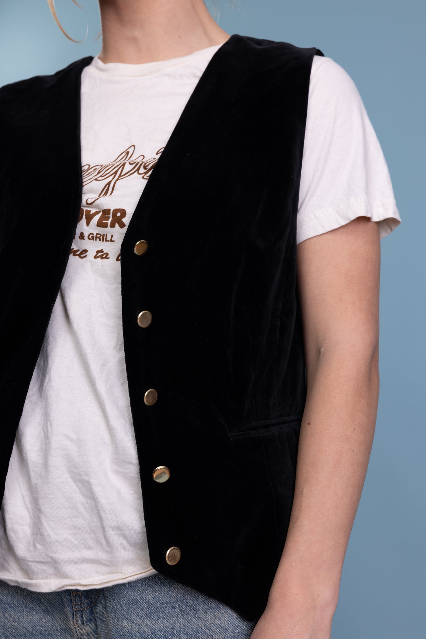 70's Black Suede Waistcoat M