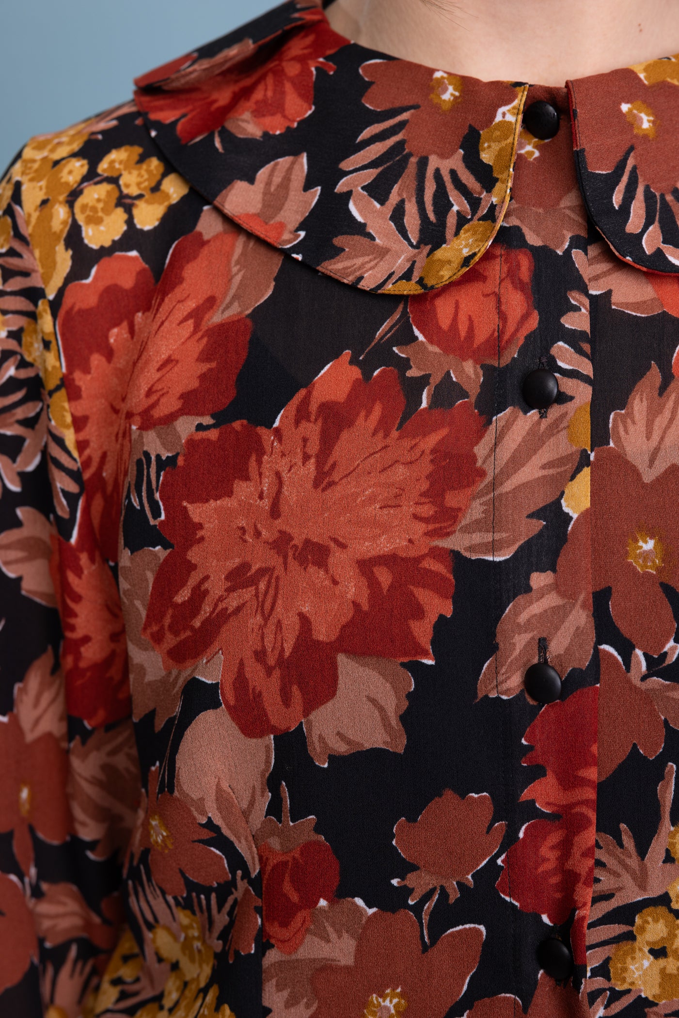 90's Floral Peter Pan Collared Sheer Shirt S/M