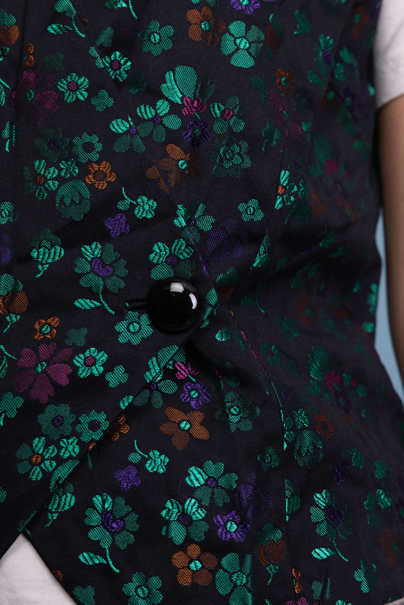 80's Iridescent Floral Waistcoat M