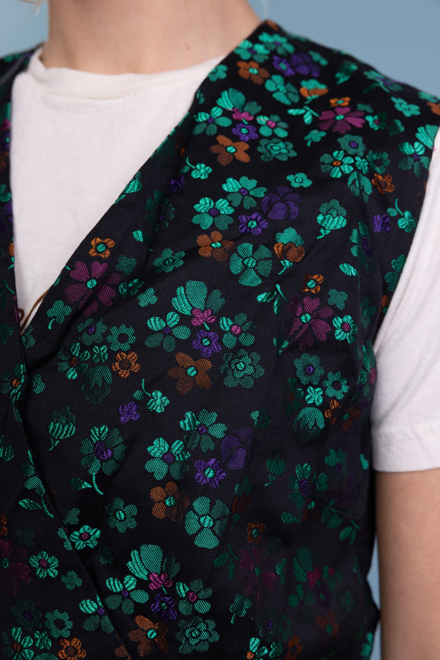 80's Iridescent Floral Waistcoat M