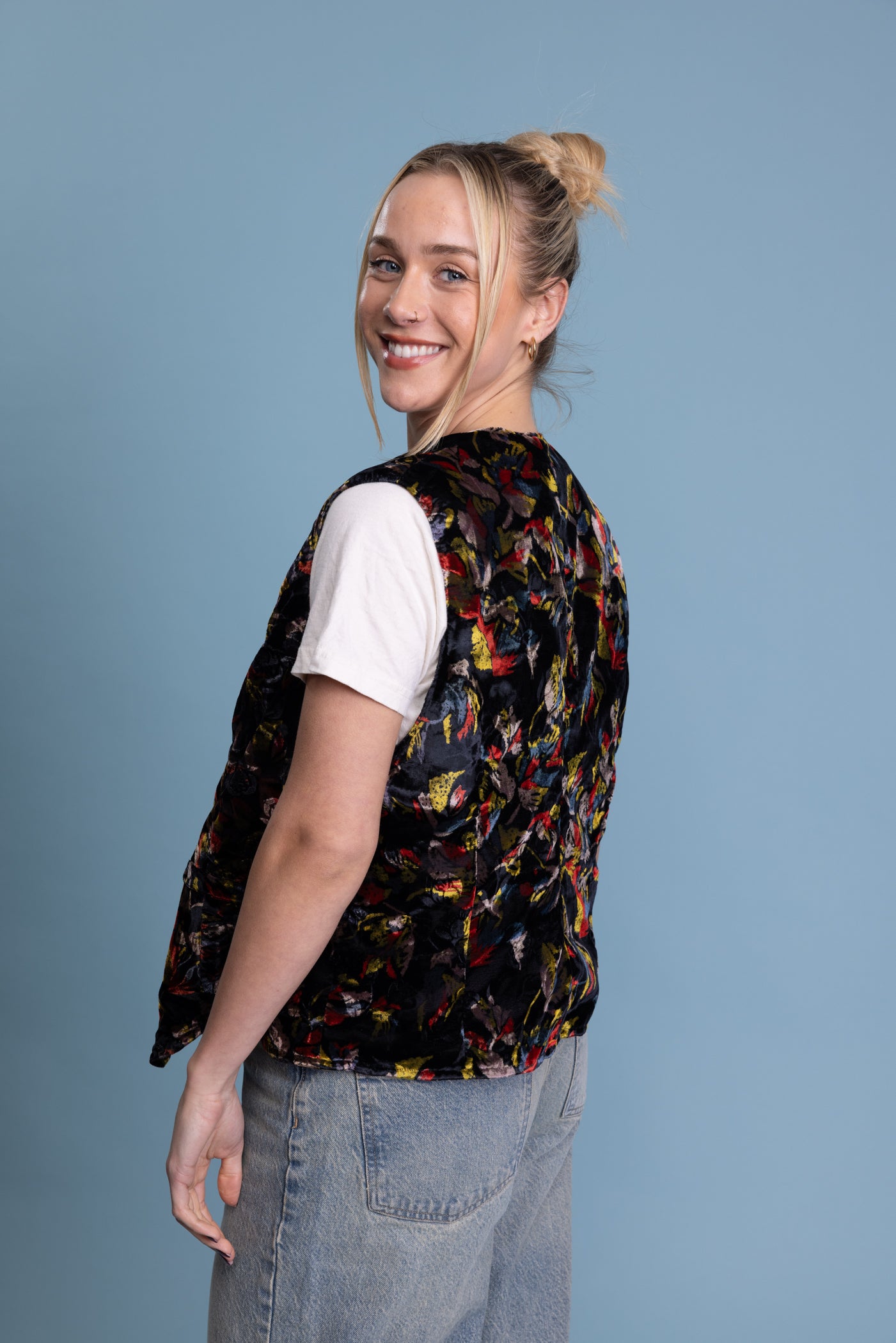 70's Velvet Floral Waistcoat M