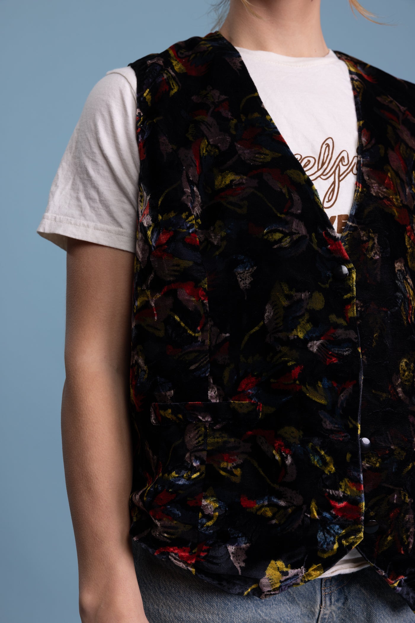 70's Velvet Floral Waistcoat M