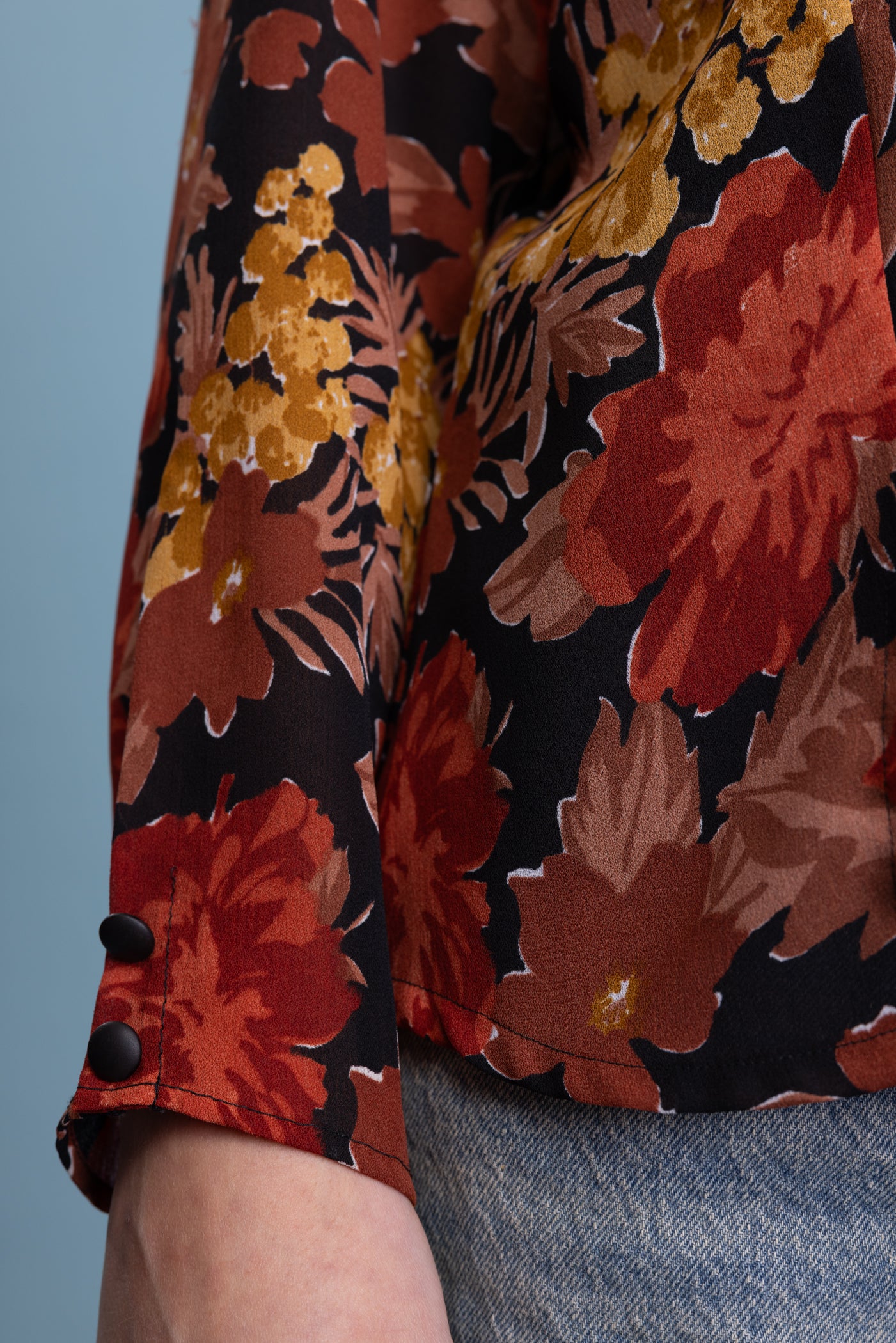 90's Floral Peter Pan Collared Sheer Shirt S/M