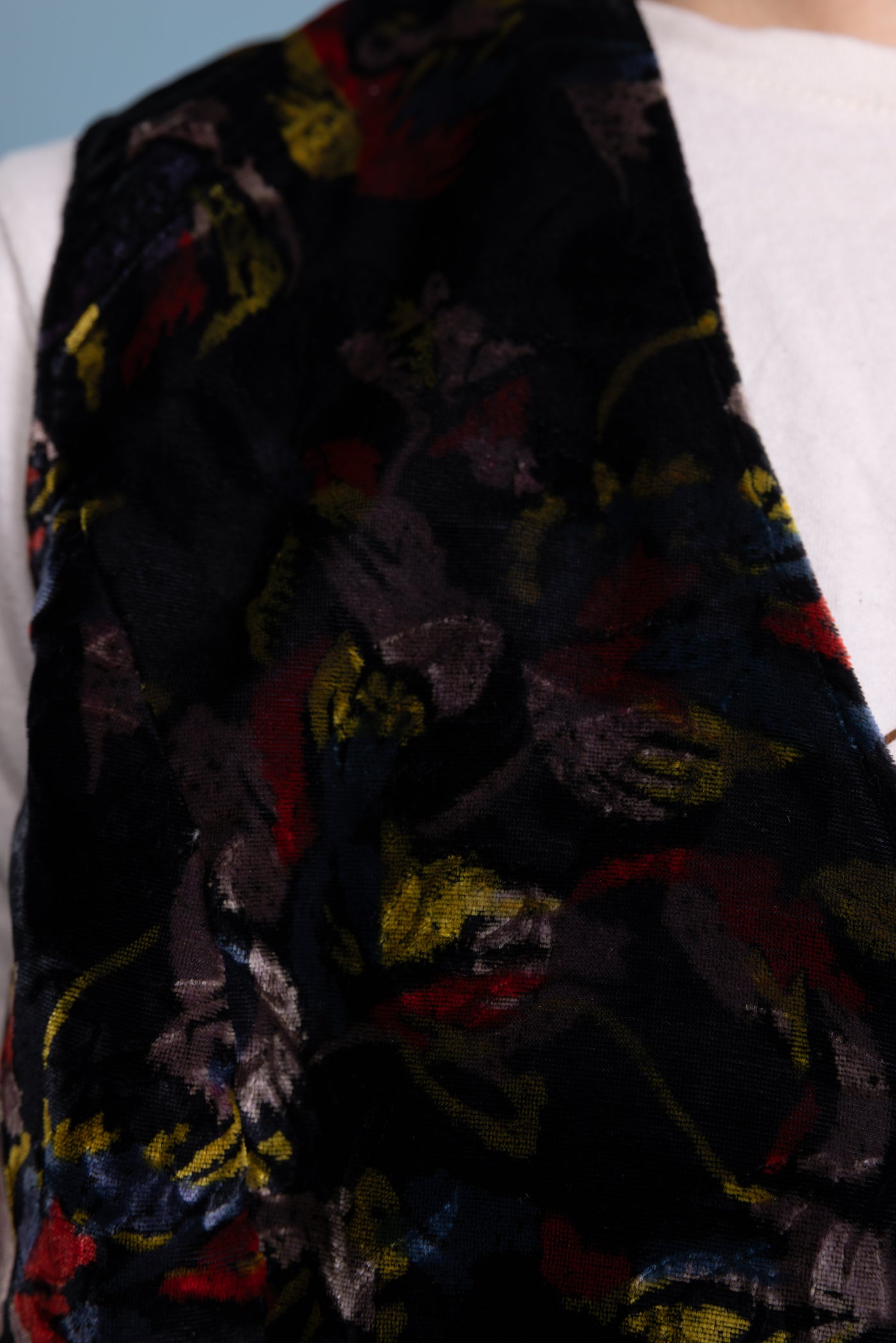 70's Velvet Floral Waistcoat M