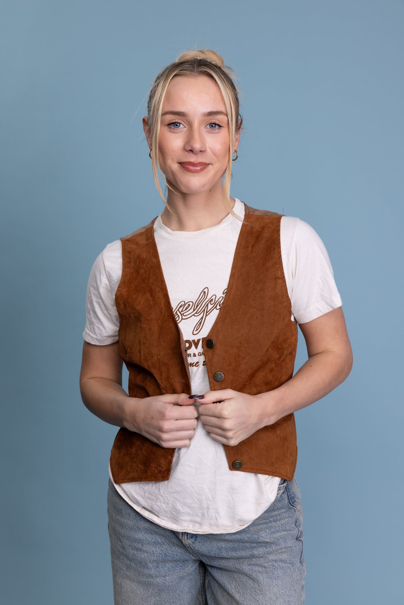 70's Brown Suedette Waistcoat S