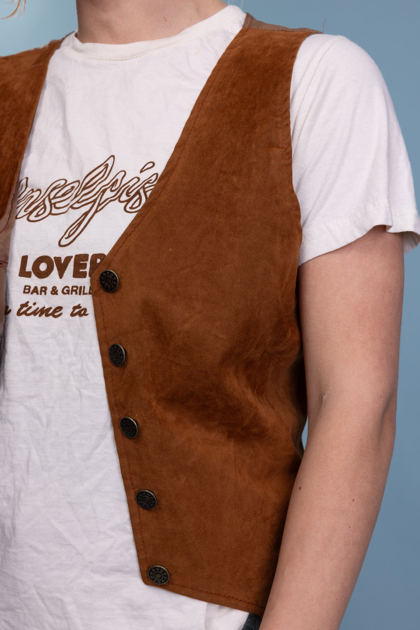 70's Brown Suedette Waistcoat S