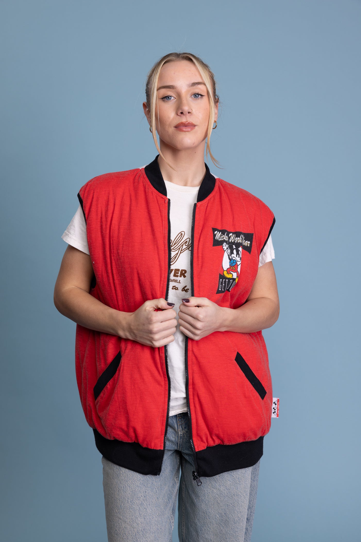 80's Mickey Mouse Workwear Reversible  Gilet L