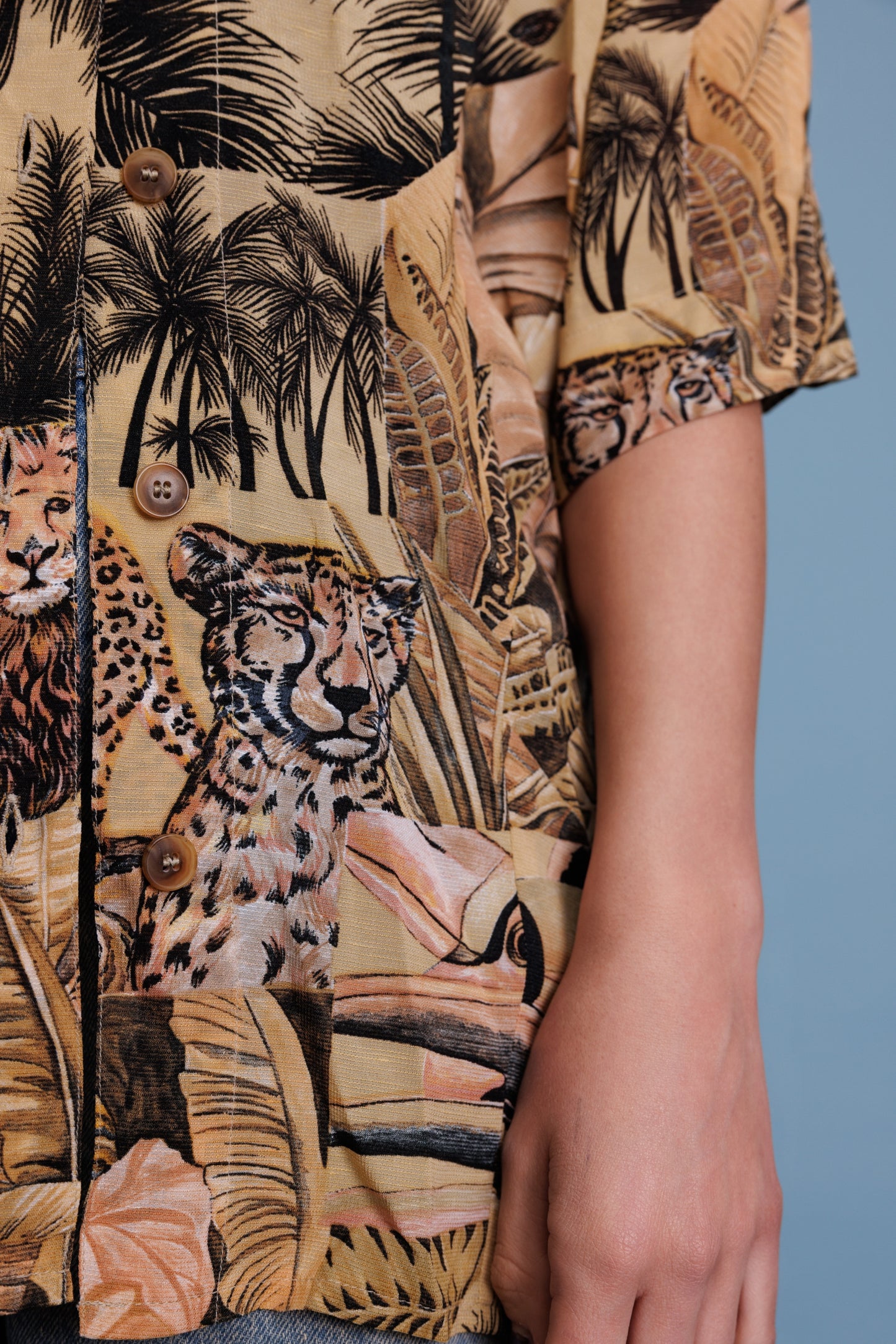 70's Jungle Print Sheer Shirt L