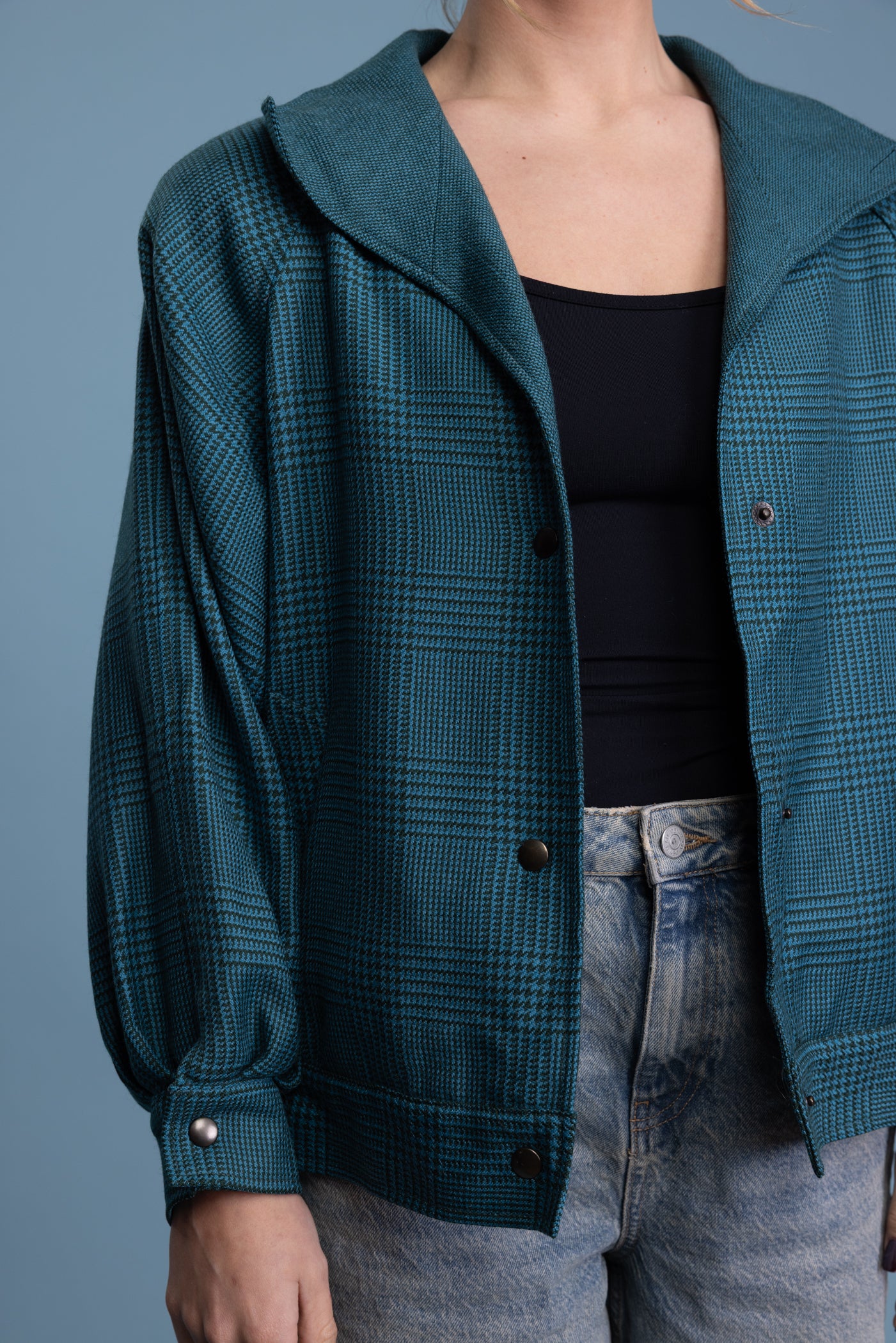 80's Teal Houndstooth Boxy Jacket M