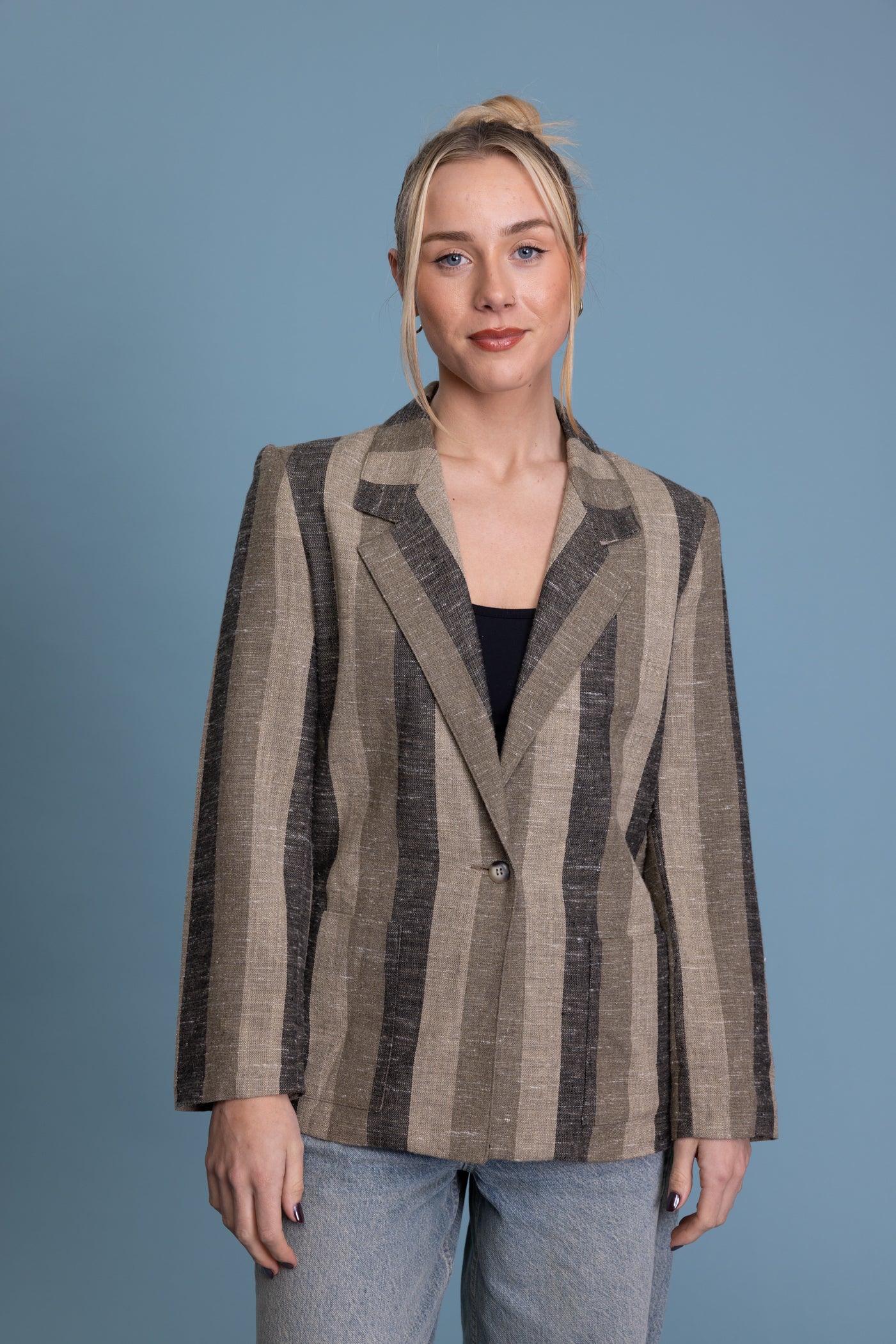 80's Striped Linen Blend Blazer M