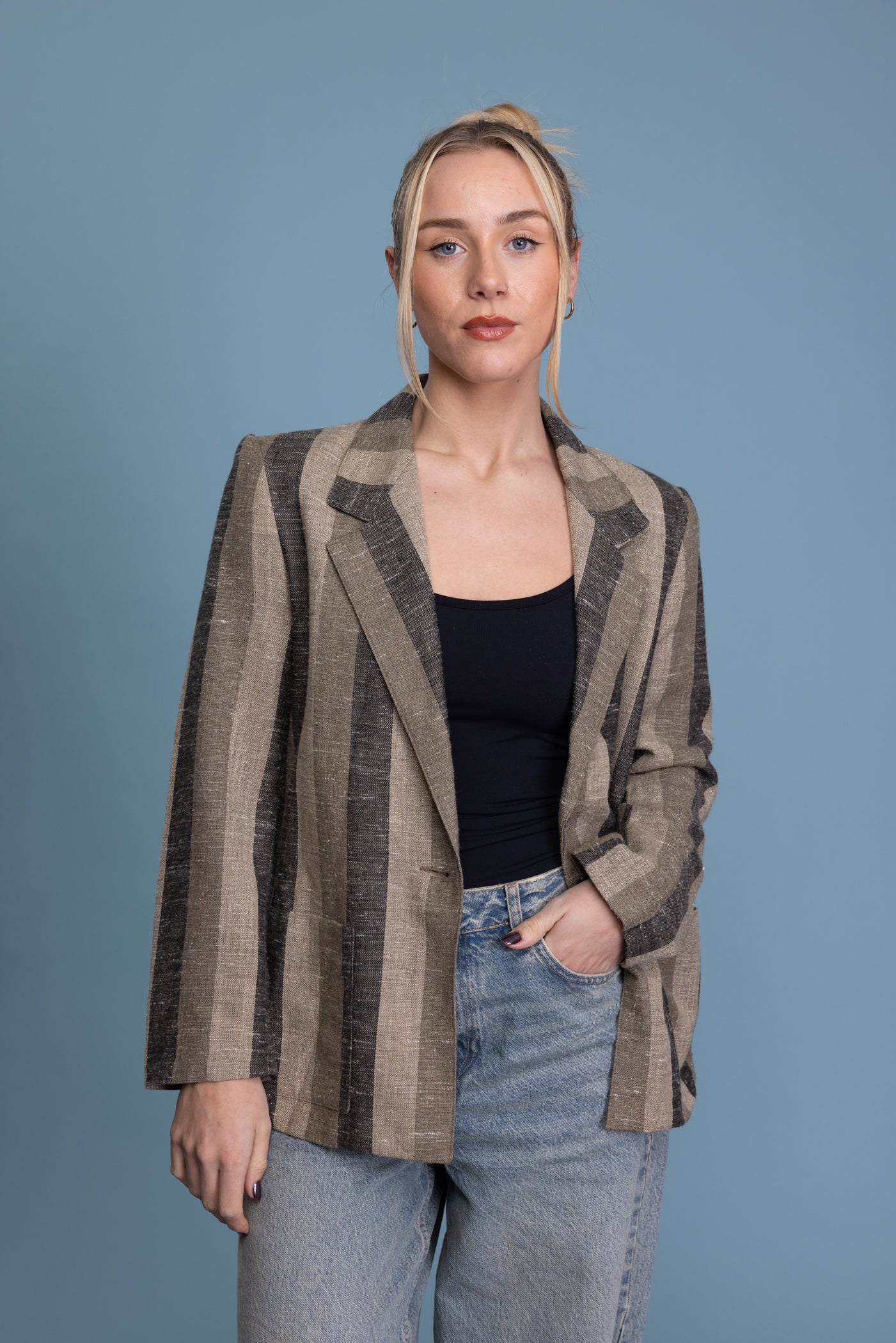 80's Striped Linen Blend Blazer M