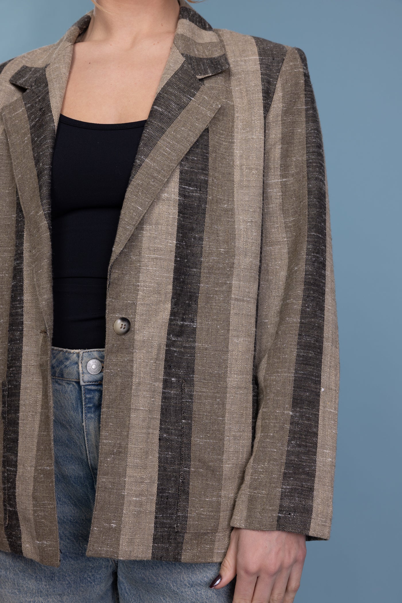 80's Striped Linen Blend Blazer M