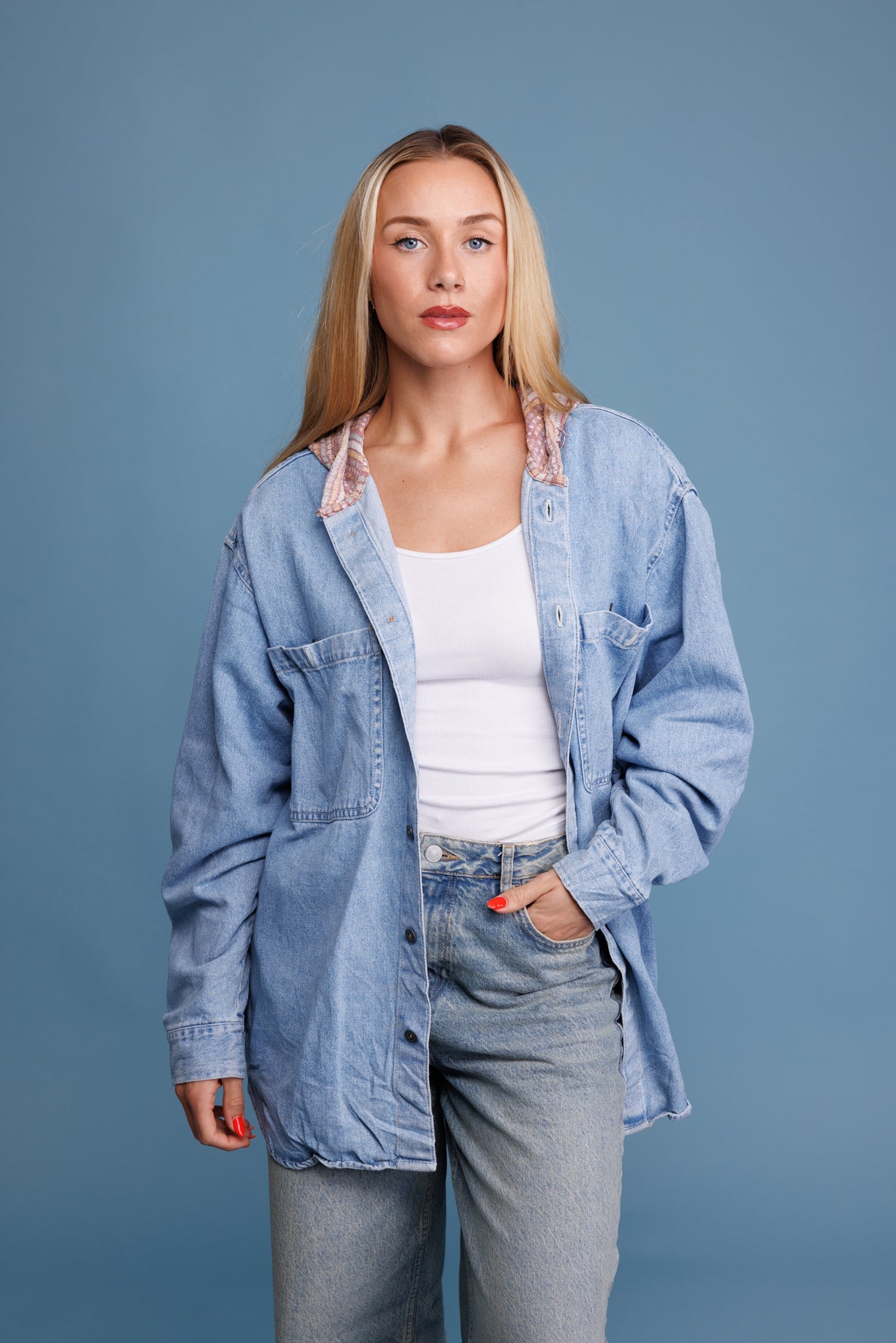 90’s Hooded Light Denim Shirt M/L