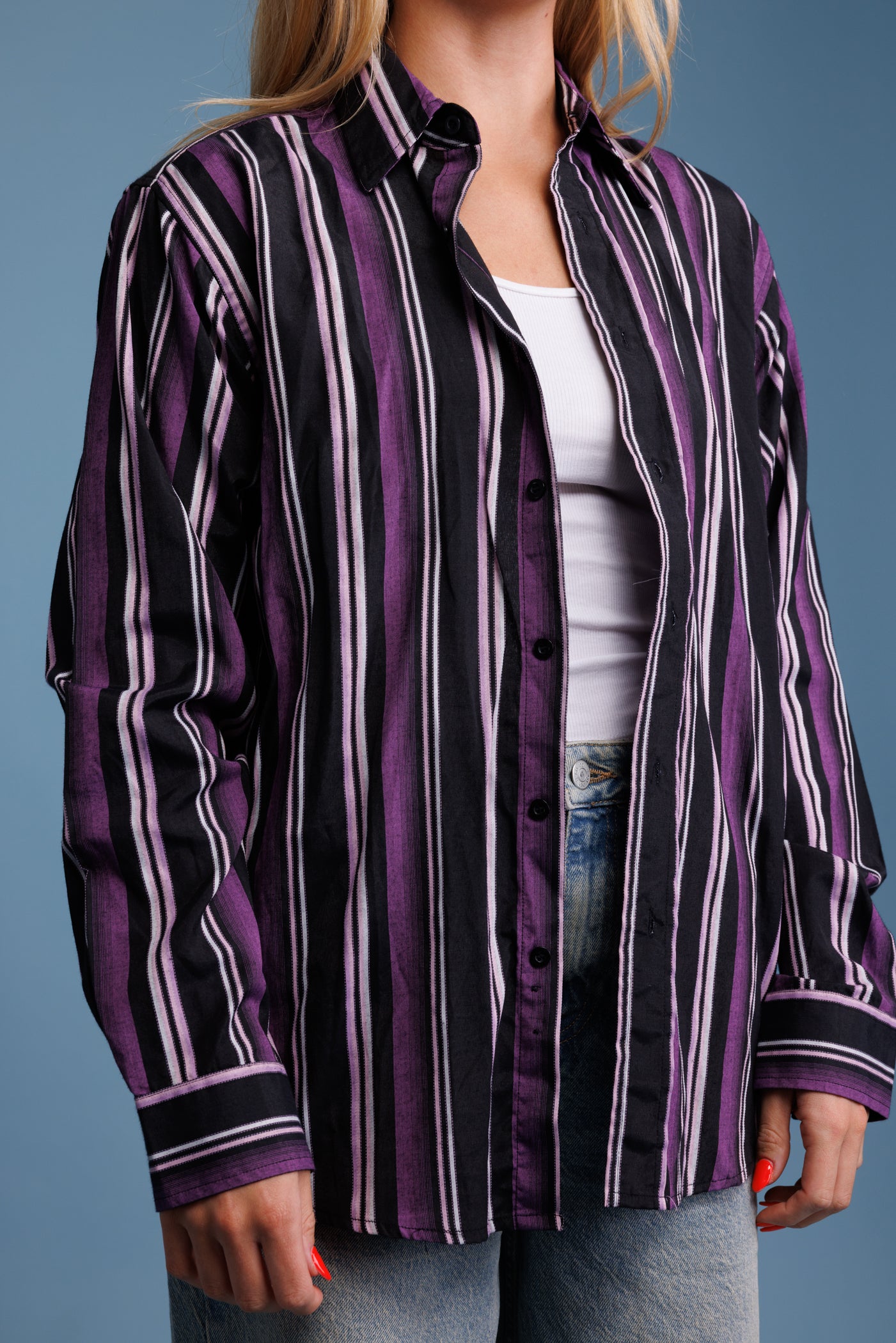 00’s Deadstock Purple Striped Shirt S/M
