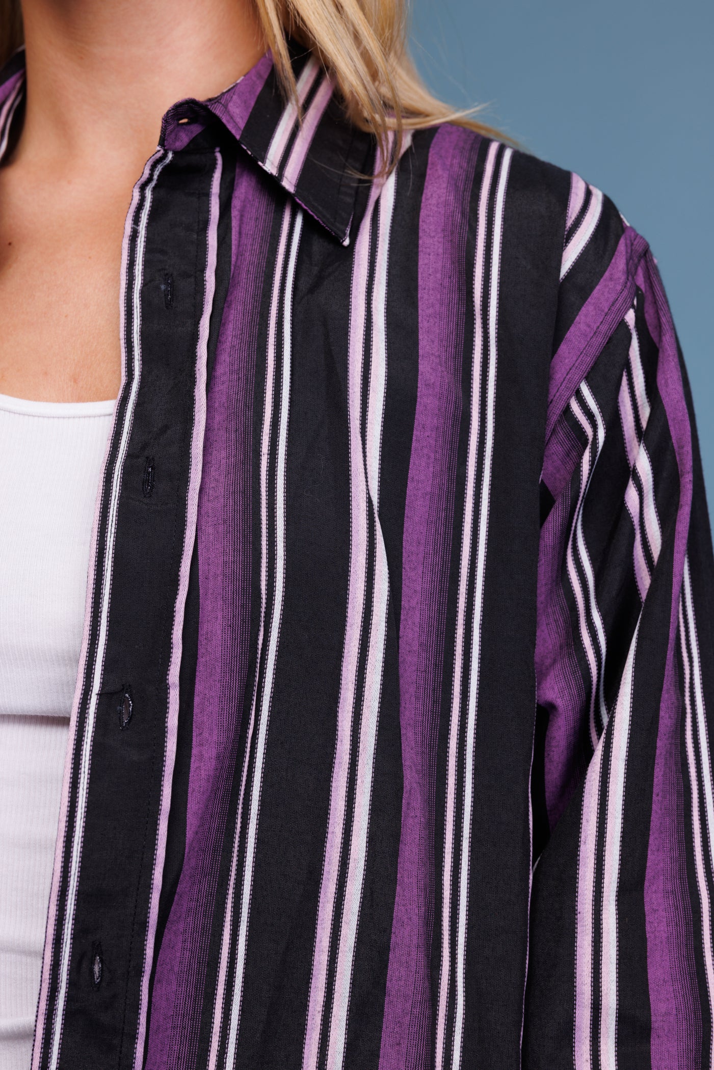 00’s Deadstock Purple Striped Shirt S/M