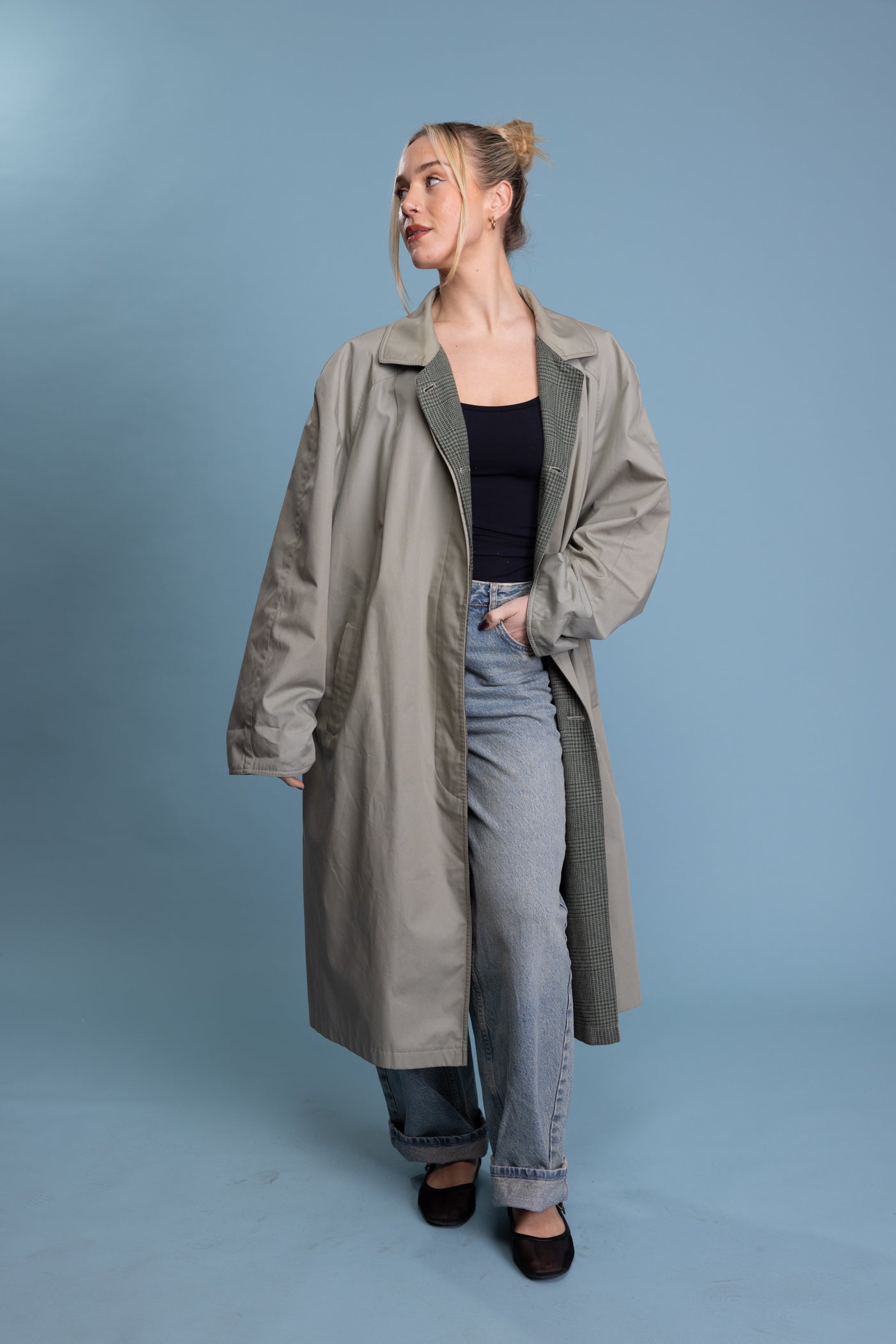 80's Reversible Houndstooth Mac Jacket L