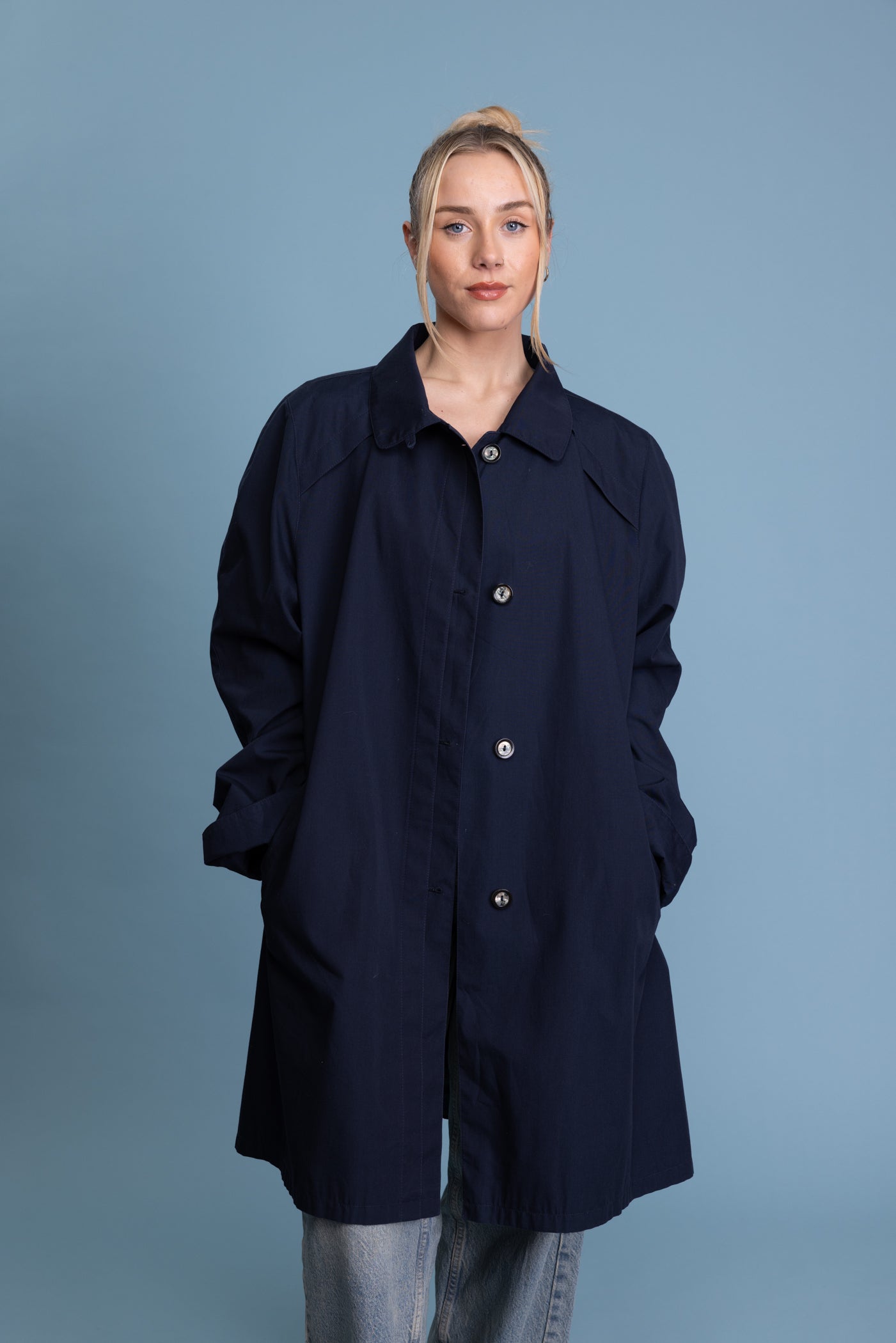 90's Navy Trench L