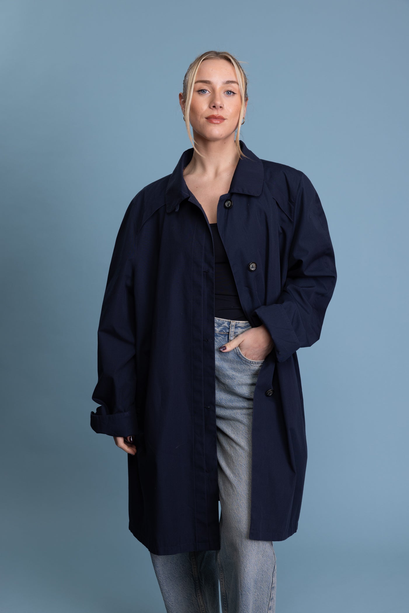 90's Navy Trench L