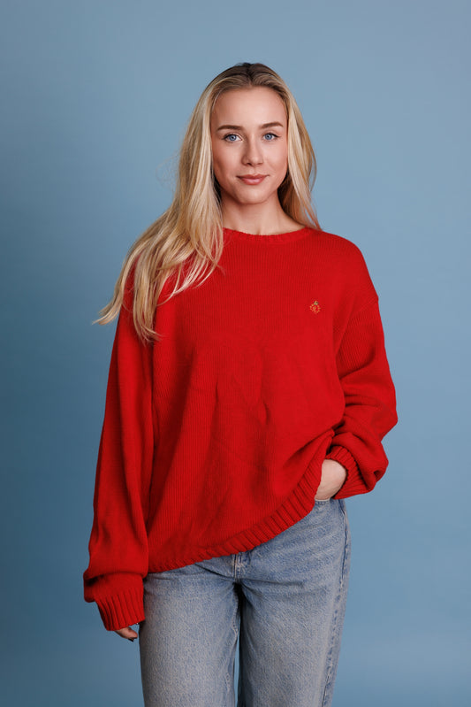 90's Super Red Cotton Tommy Hilfiger Knit Jumper L/XL