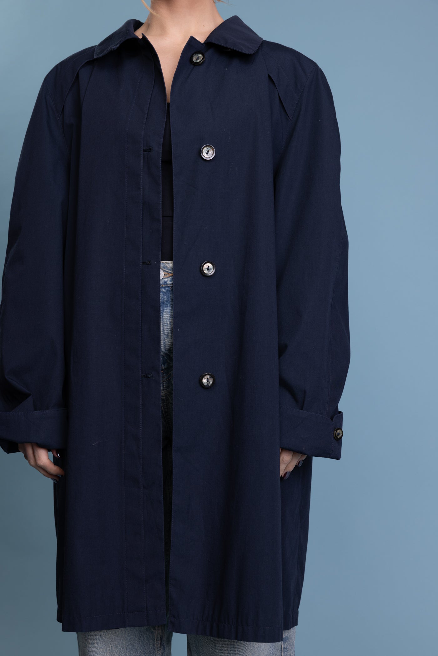 90's Navy Trench L