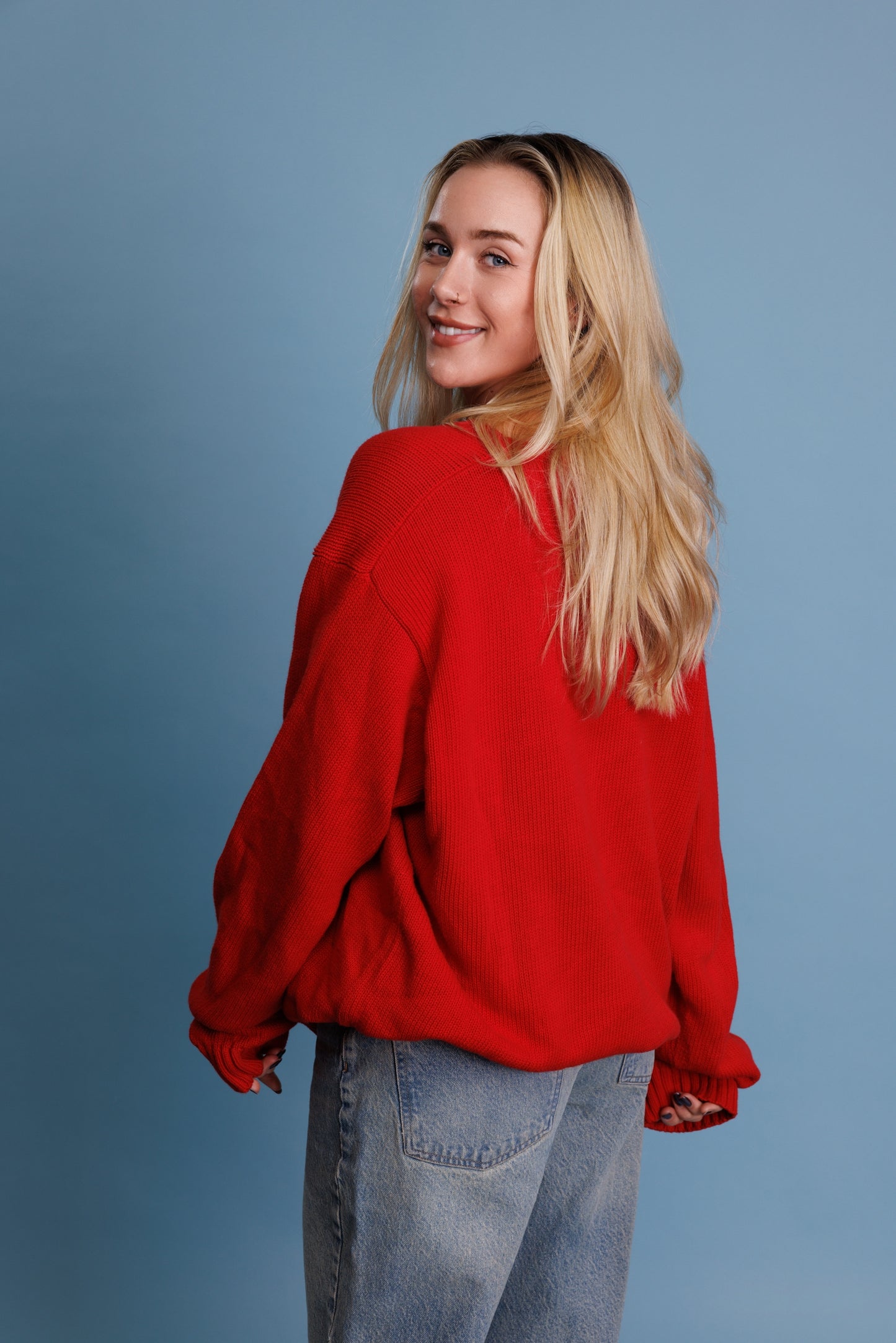 90's Super Red Cotton Tommy Hilfiger Knit Jumper L/XL
