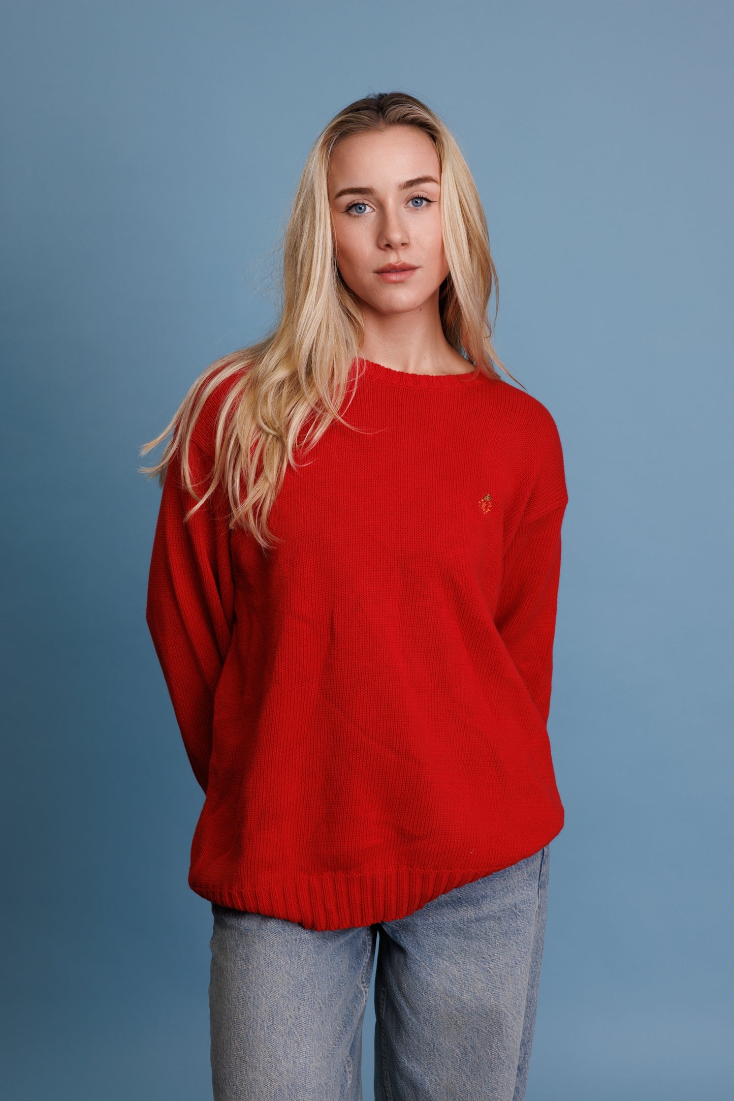 90's Super Red Cotton Tommy Hilfiger Knit Jumper L/XL