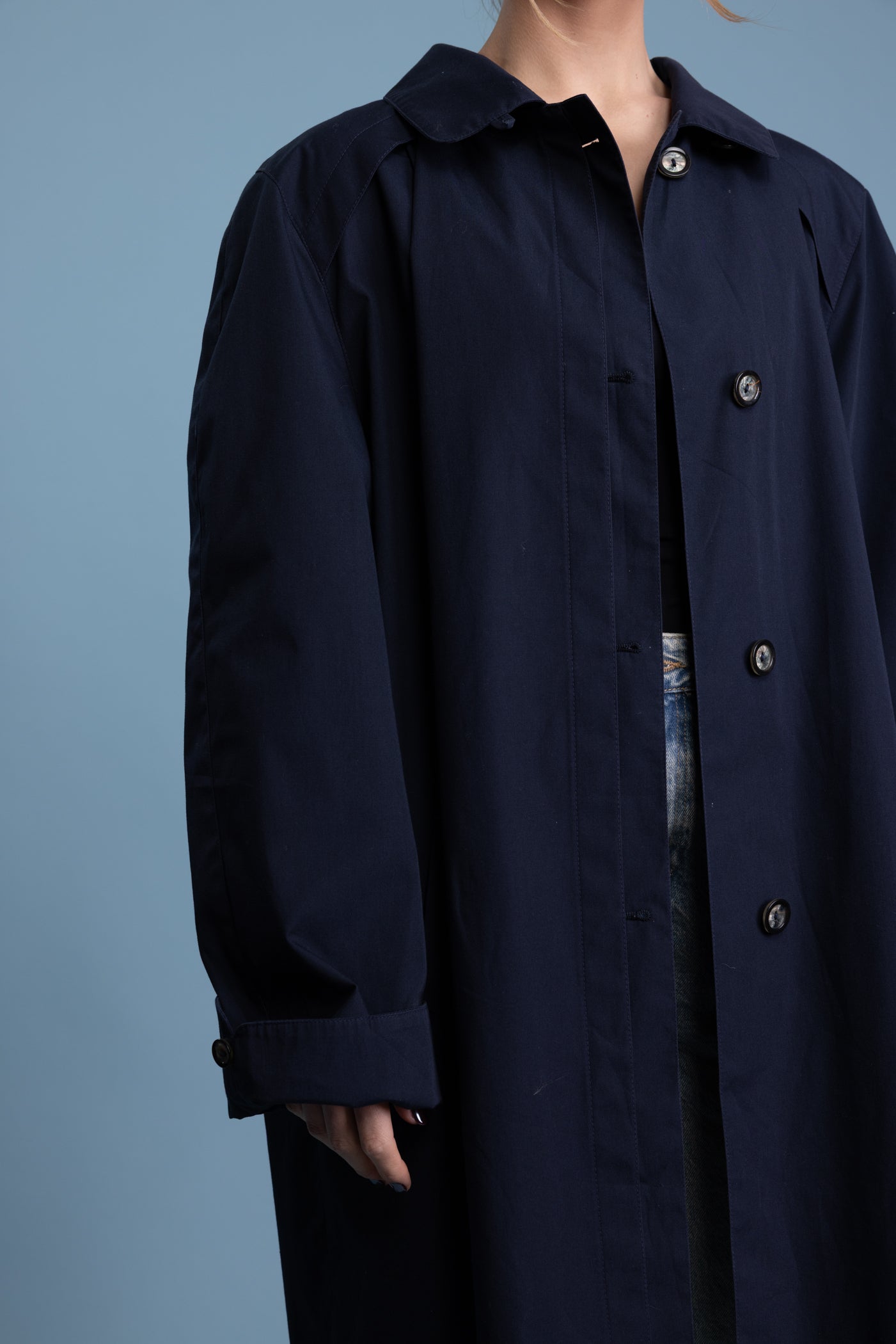90's Navy Trench L