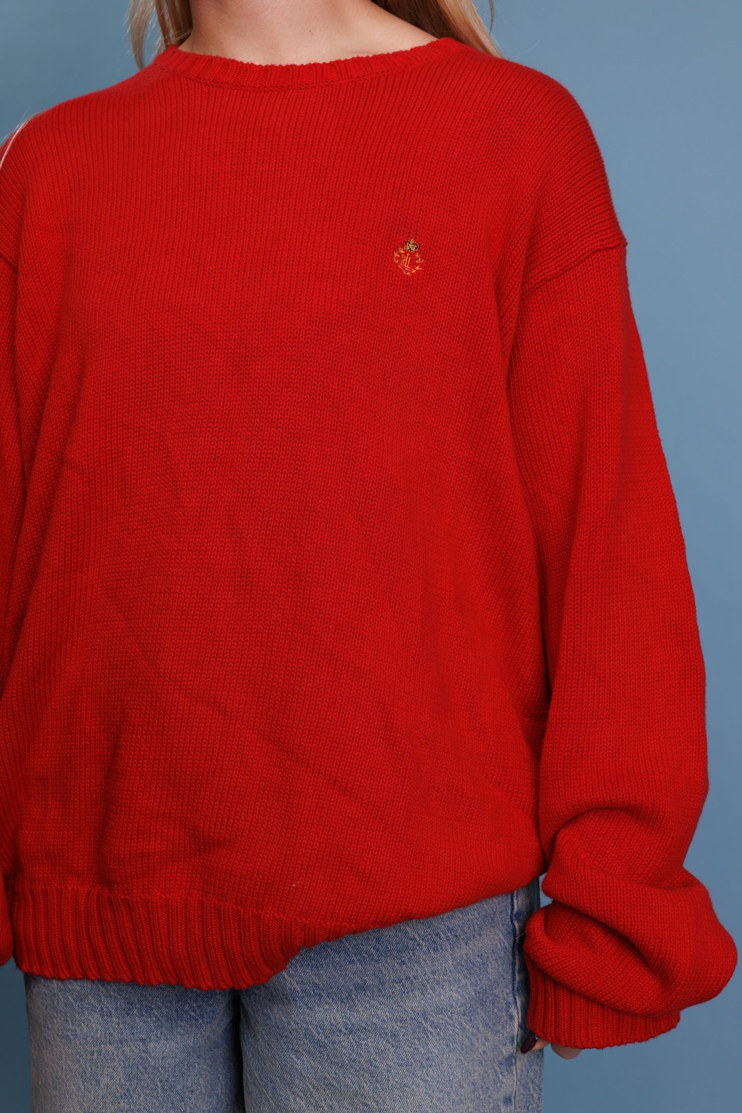 90's Super Red Cotton Tommy Hilfiger Knit Jumper L/XL