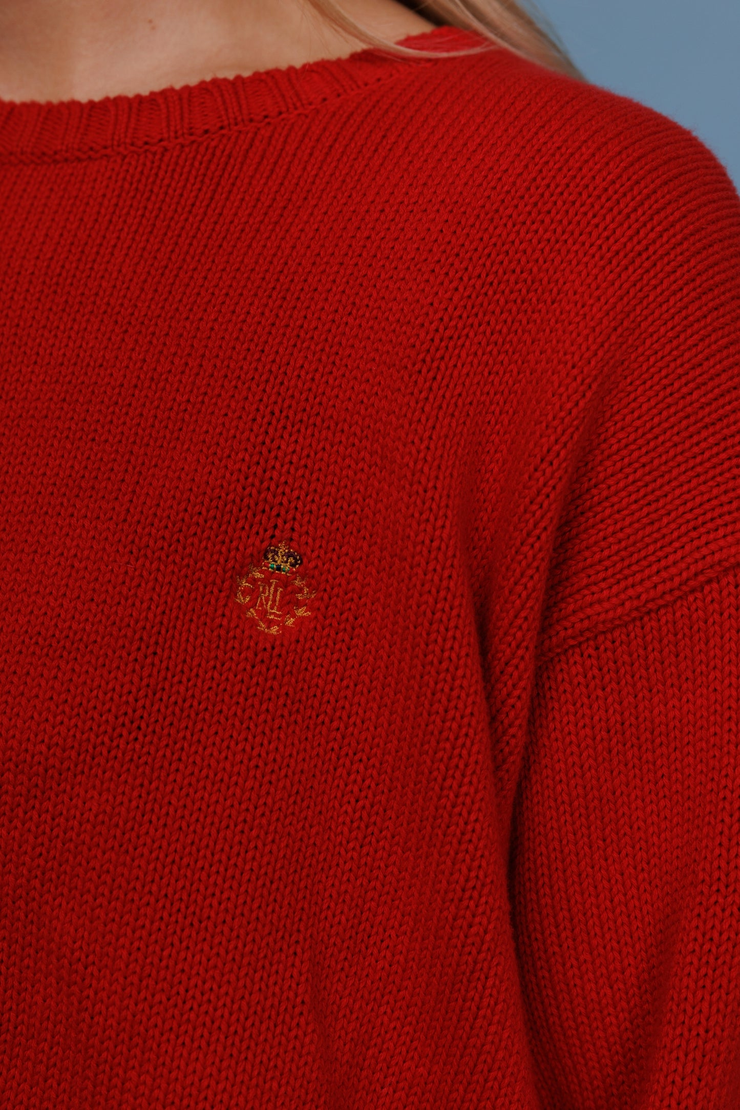 90's Super Red Cotton Tommy Hilfiger Knit Jumper L/XL