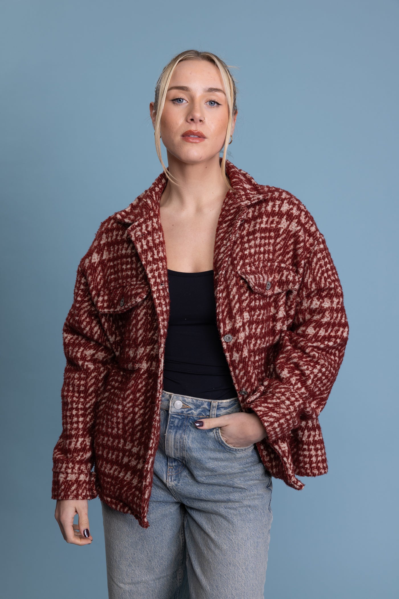 90's Boxy Houndstooth Shacket M