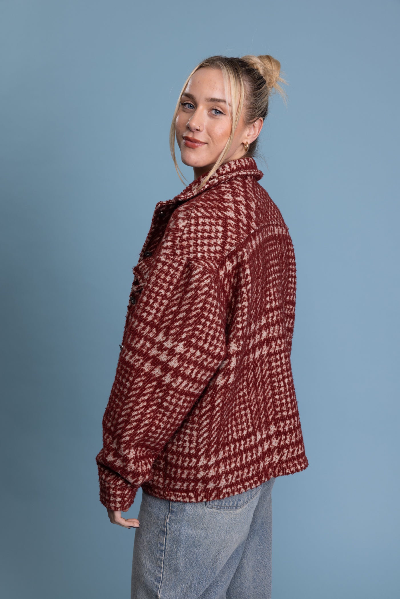 90's Boxy Houndstooth Shacket M