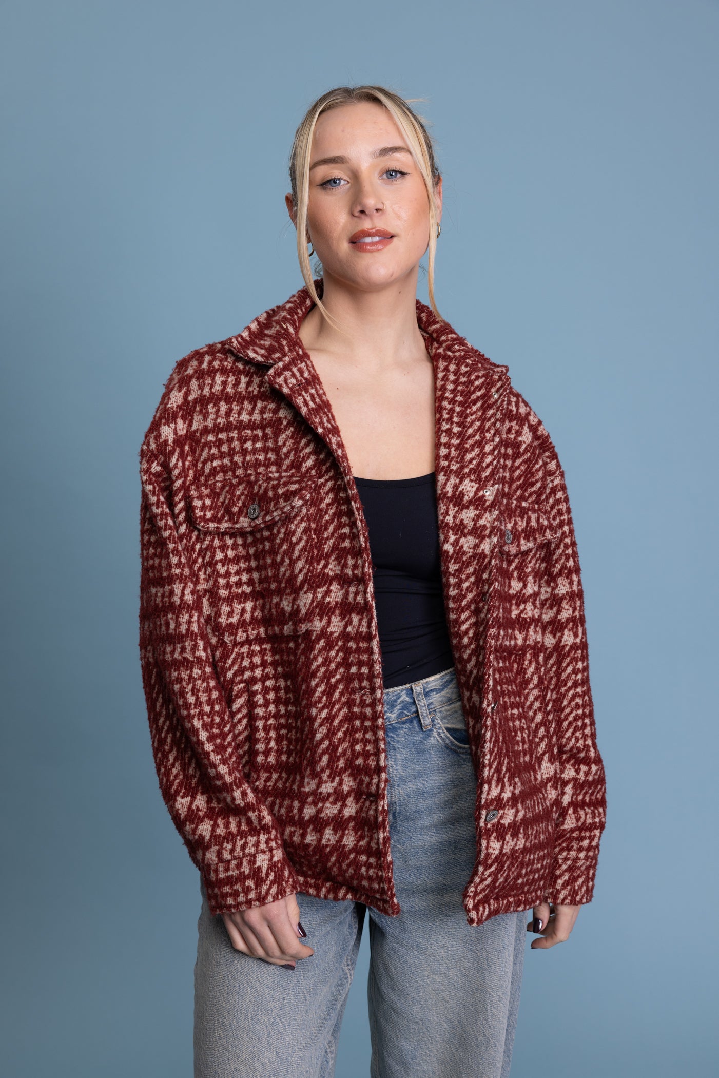 90's Boxy Houndstooth Shacket M