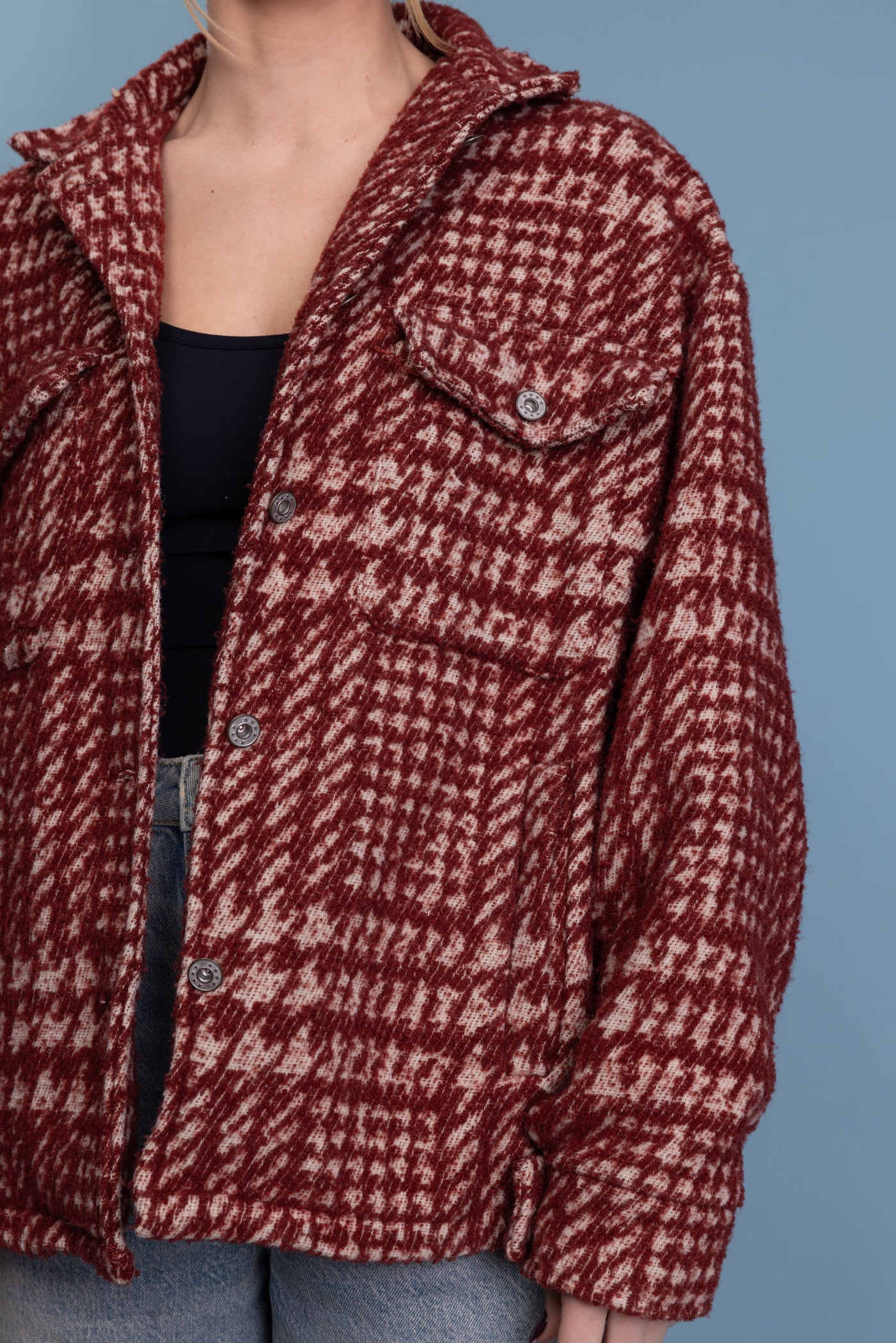 90's Boxy Houndstooth Shacket M