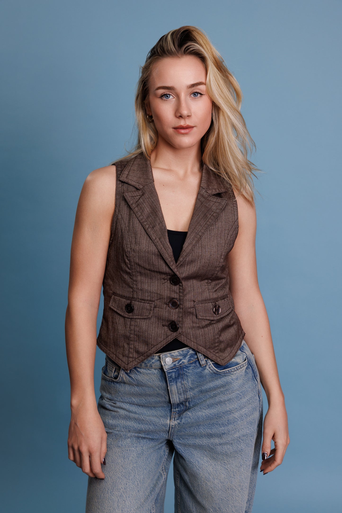 00'S brown Striped Waistcoat S/M
