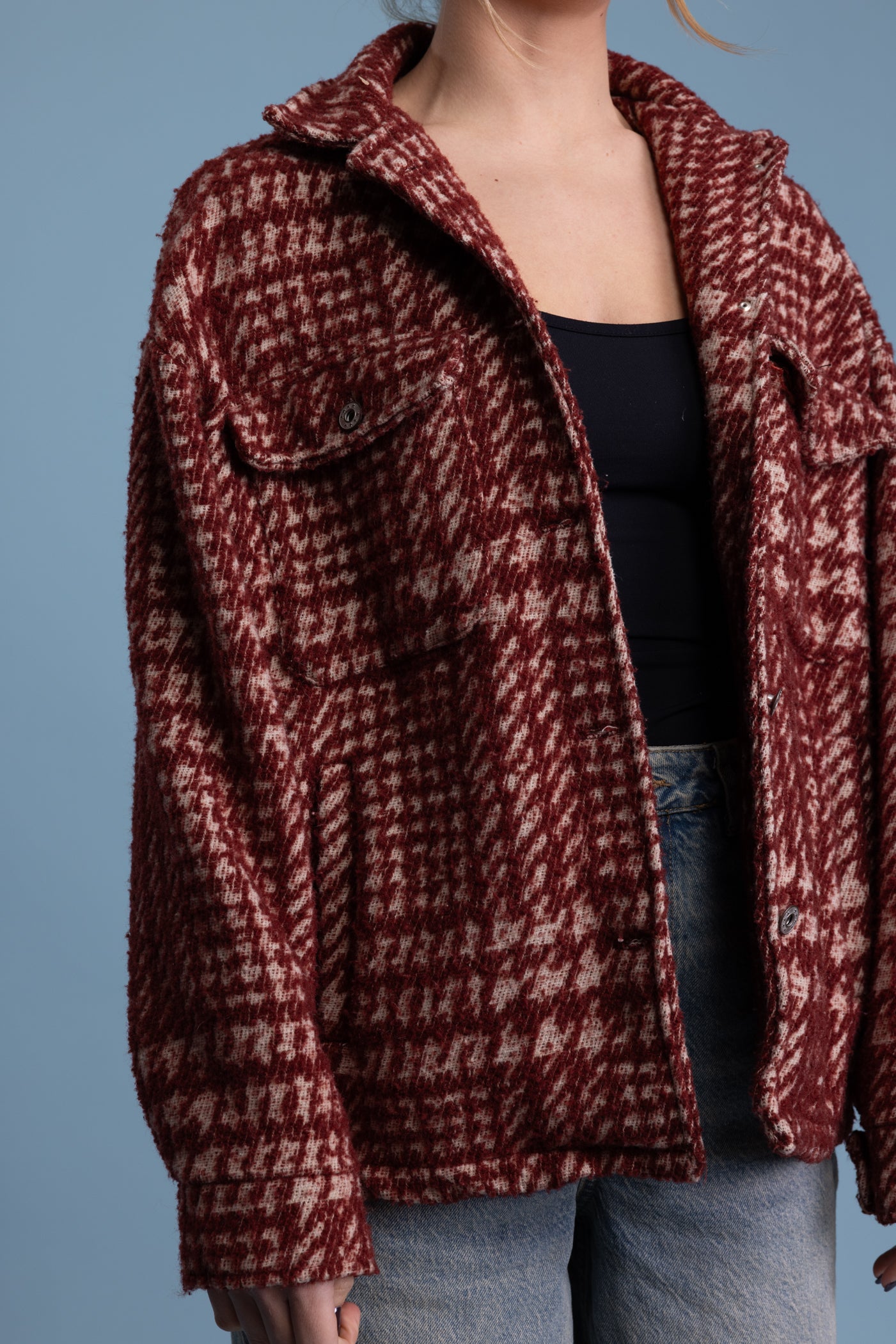 90's Boxy Houndstooth Shacket M