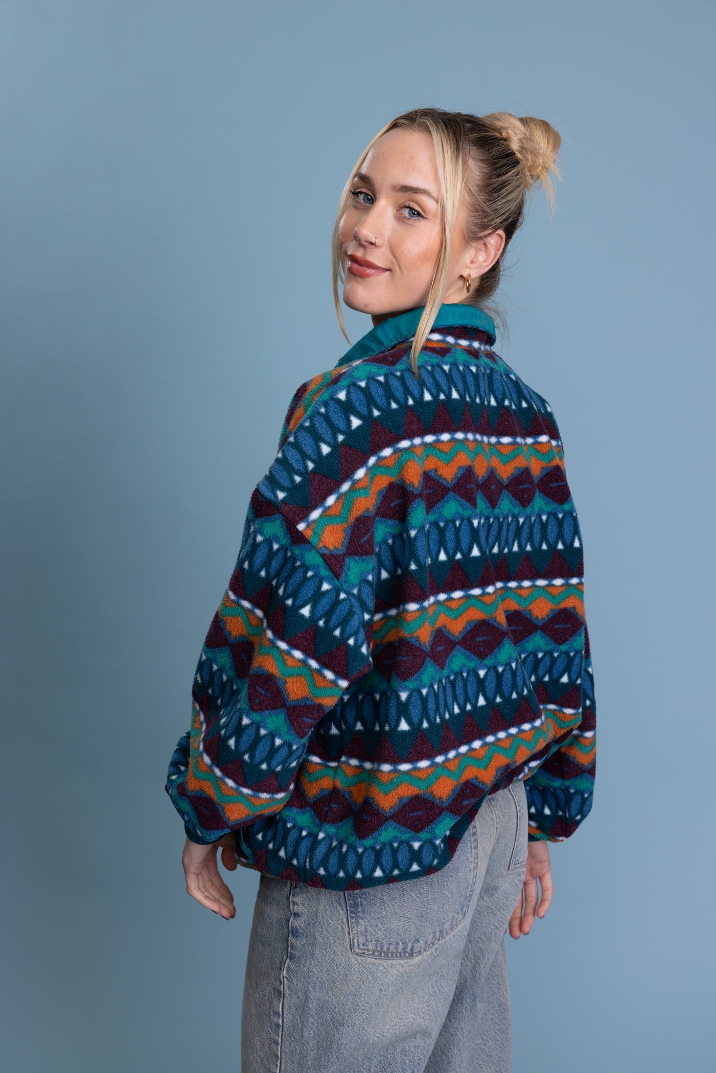 80's Teal Aztec Fleece M/L
