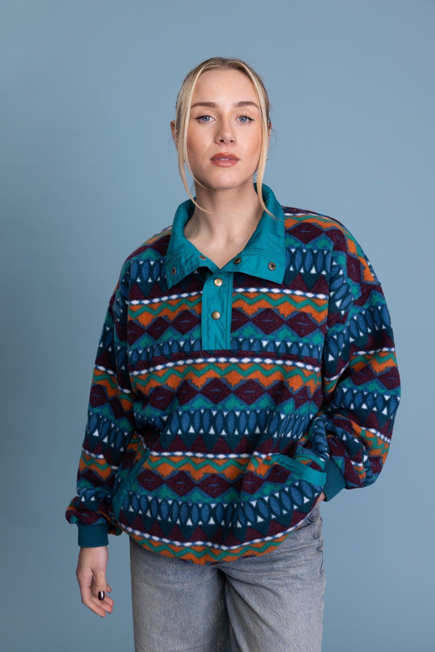 80's Teal Aztec Fleece M/L