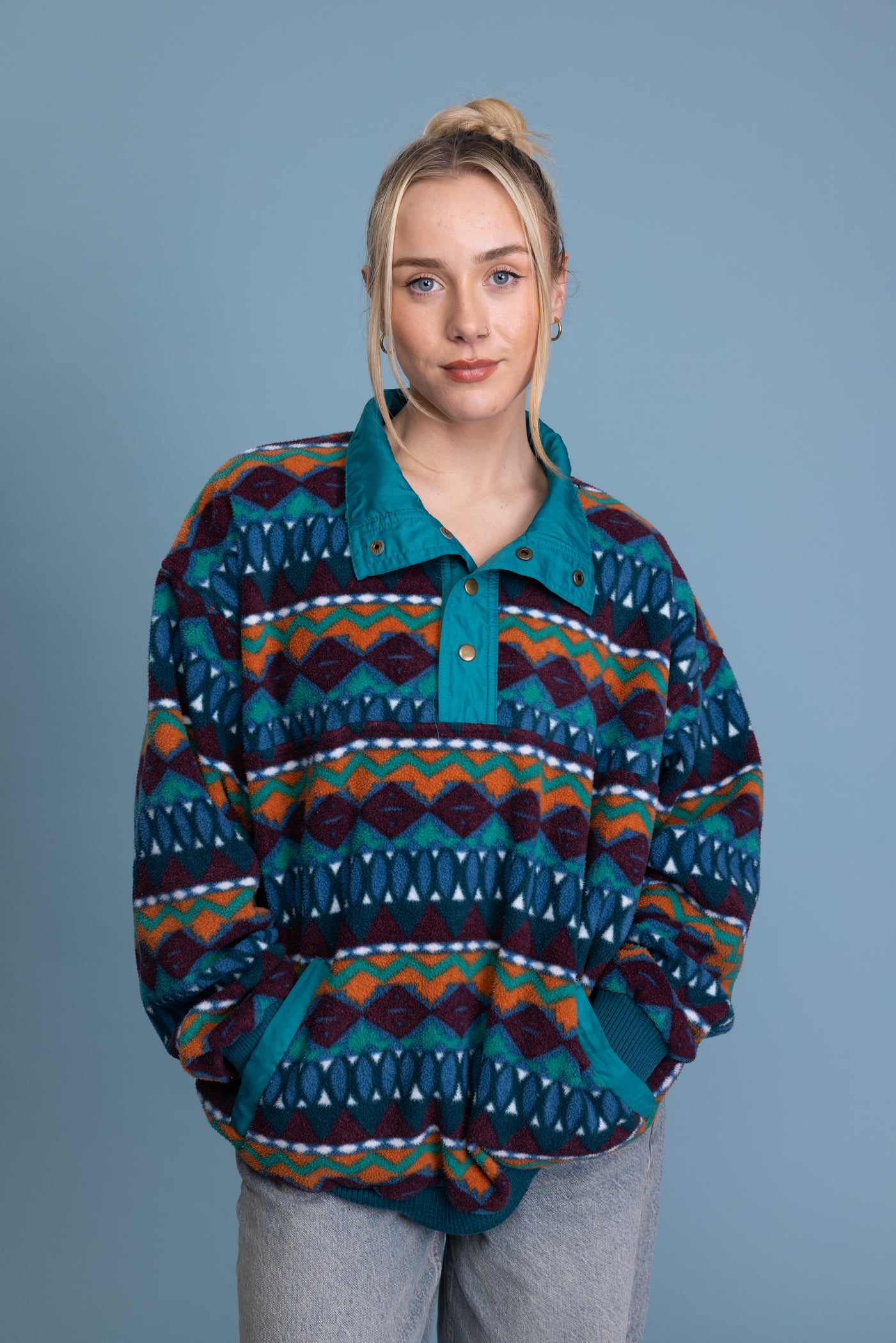 80's Teal Aztec Fleece M/L