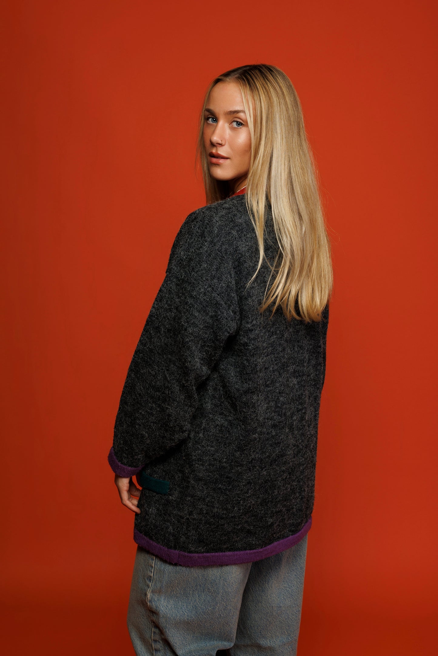 80's Colours of The World Contrast Cardigan M