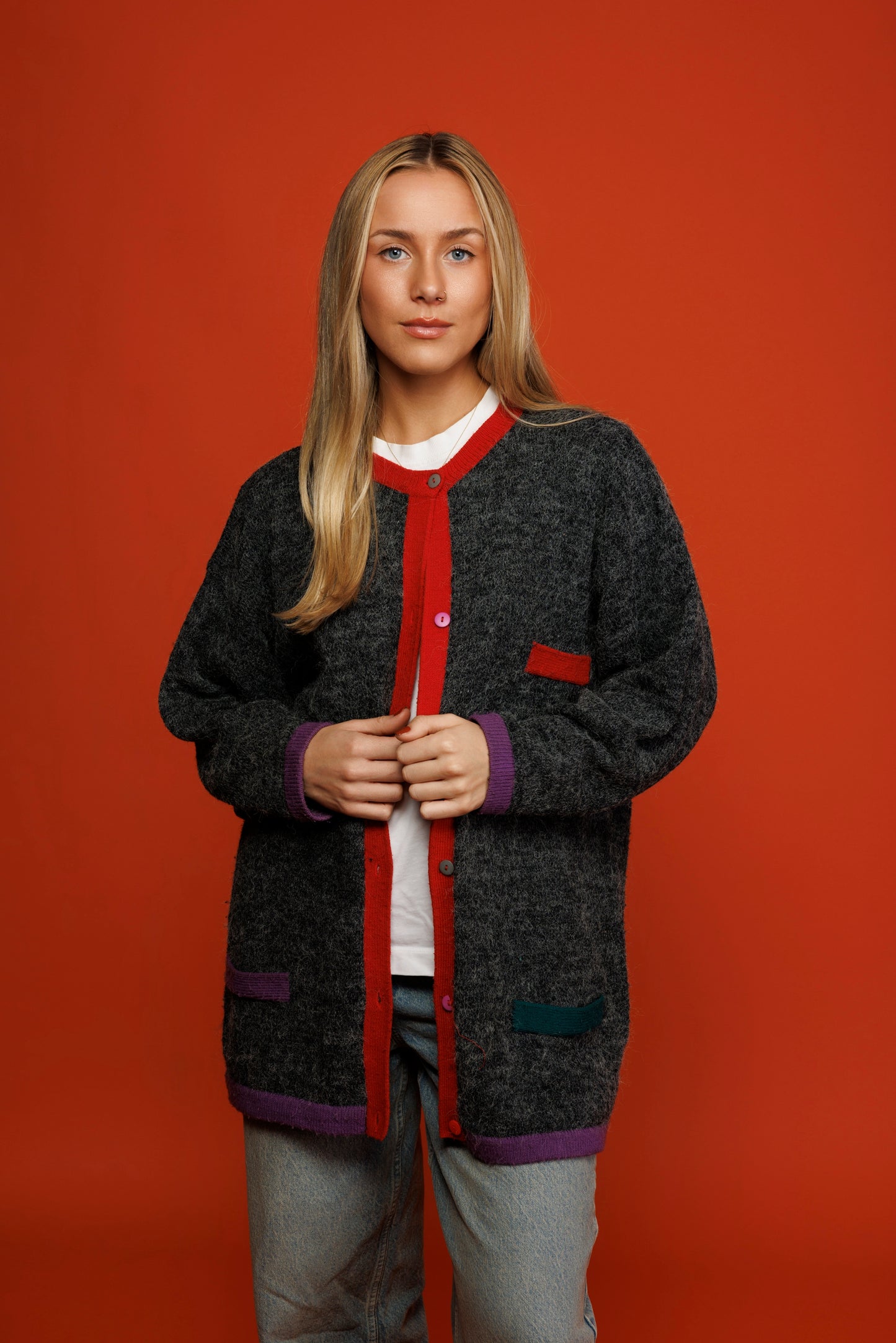 80's Colours of The World Contrast Cardigan M